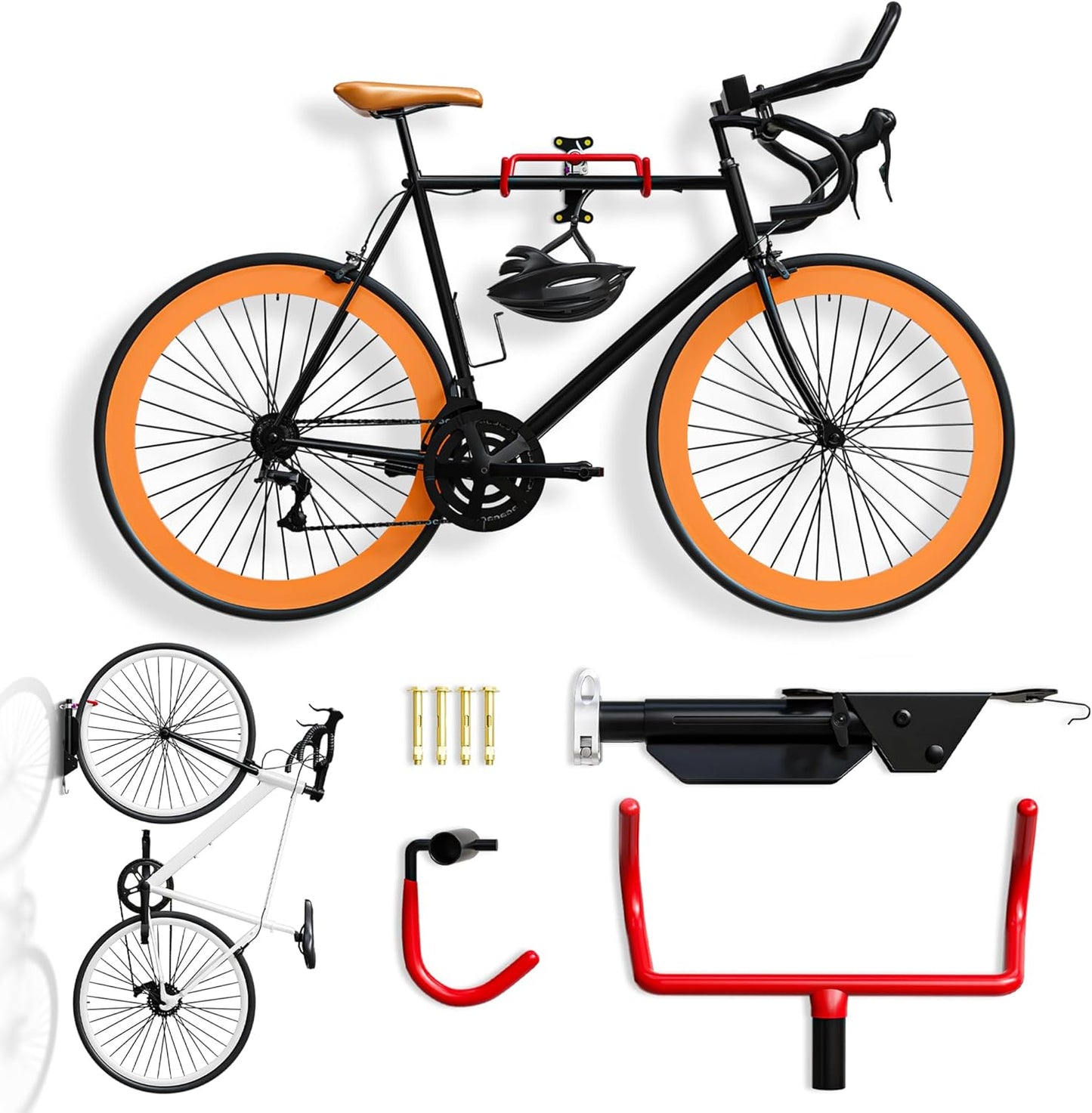 UrbanMount Wall Mount Bike Rack Garage - Mountain Bike Wall Mount Horizontal Vertical Design with 66lbs Cap, Screws, Installation Manual - Secure Road Cycling Holder Storage, Bicycle Hanger for Home
