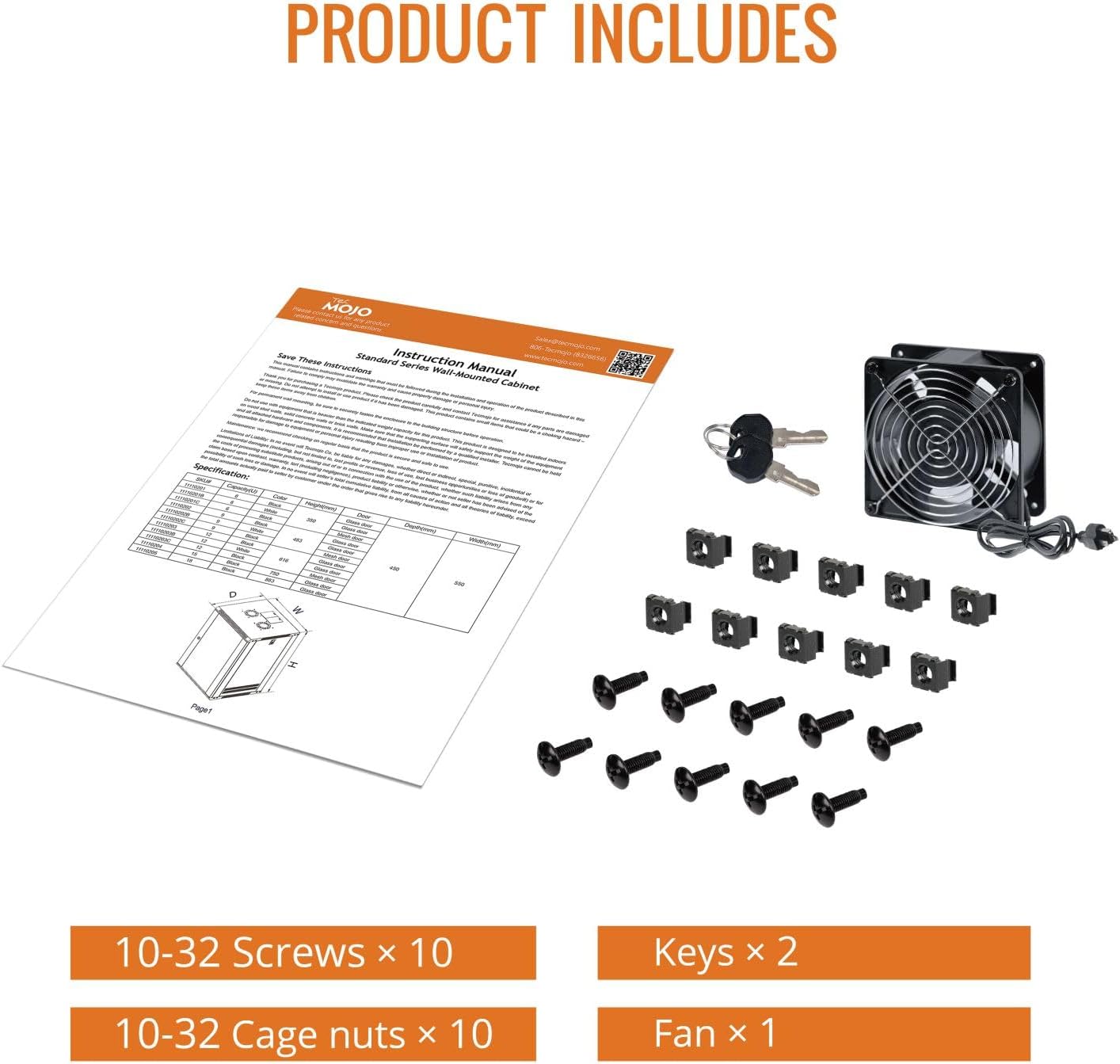 Tecmojo 9U Wall Mount Rack Network Cabinet for 19" IT Equipment,with Lockable Mesh Door and Side Panels,Cooling Fan,17.7inch Depth,Black