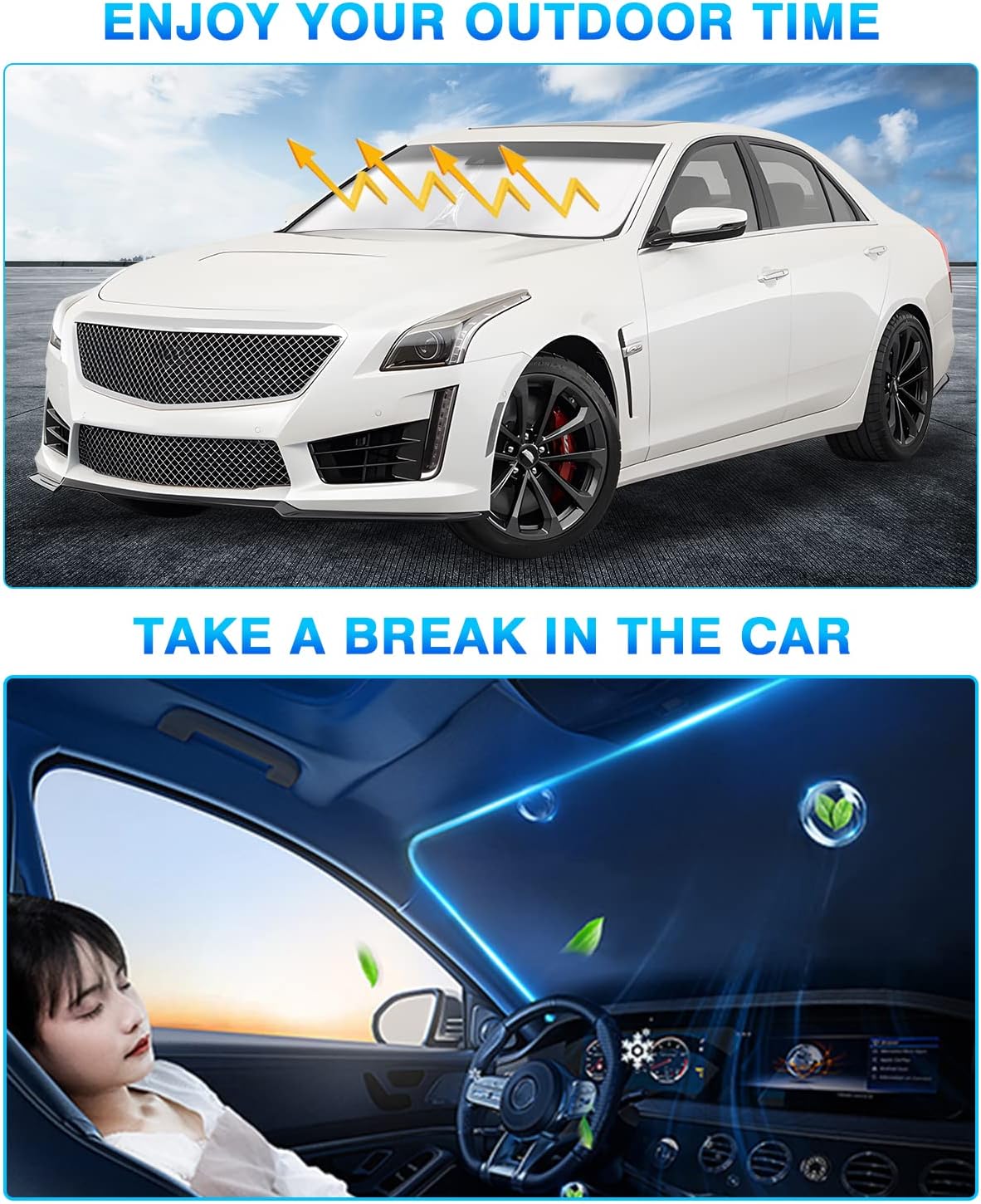 KUST Windshield Sun Shade for Cadillac CTS 2014-2019 Window Shade Sun Visor Cover Foldable Blocks UV Rays Keep Your Car Cooler