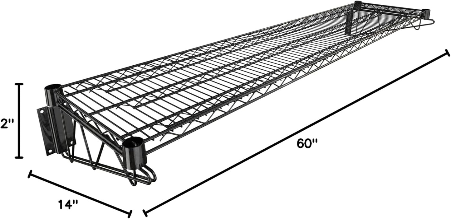14" x 60" Black Epoxy Wire Wall Mount Shelf