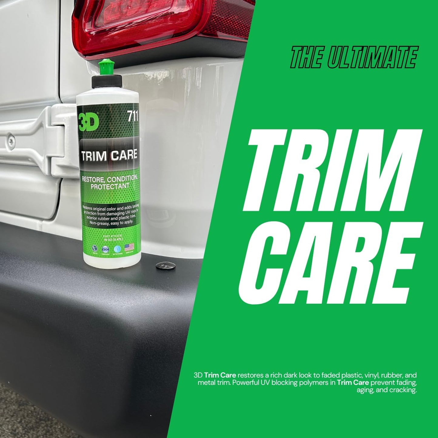 3D Trim Care Restorer of Faded & Dull Plastic, Rubber, Trim & Bumpers - Renews Surface to Original Appearance - Long Lasting Shine & Protection 16oz.