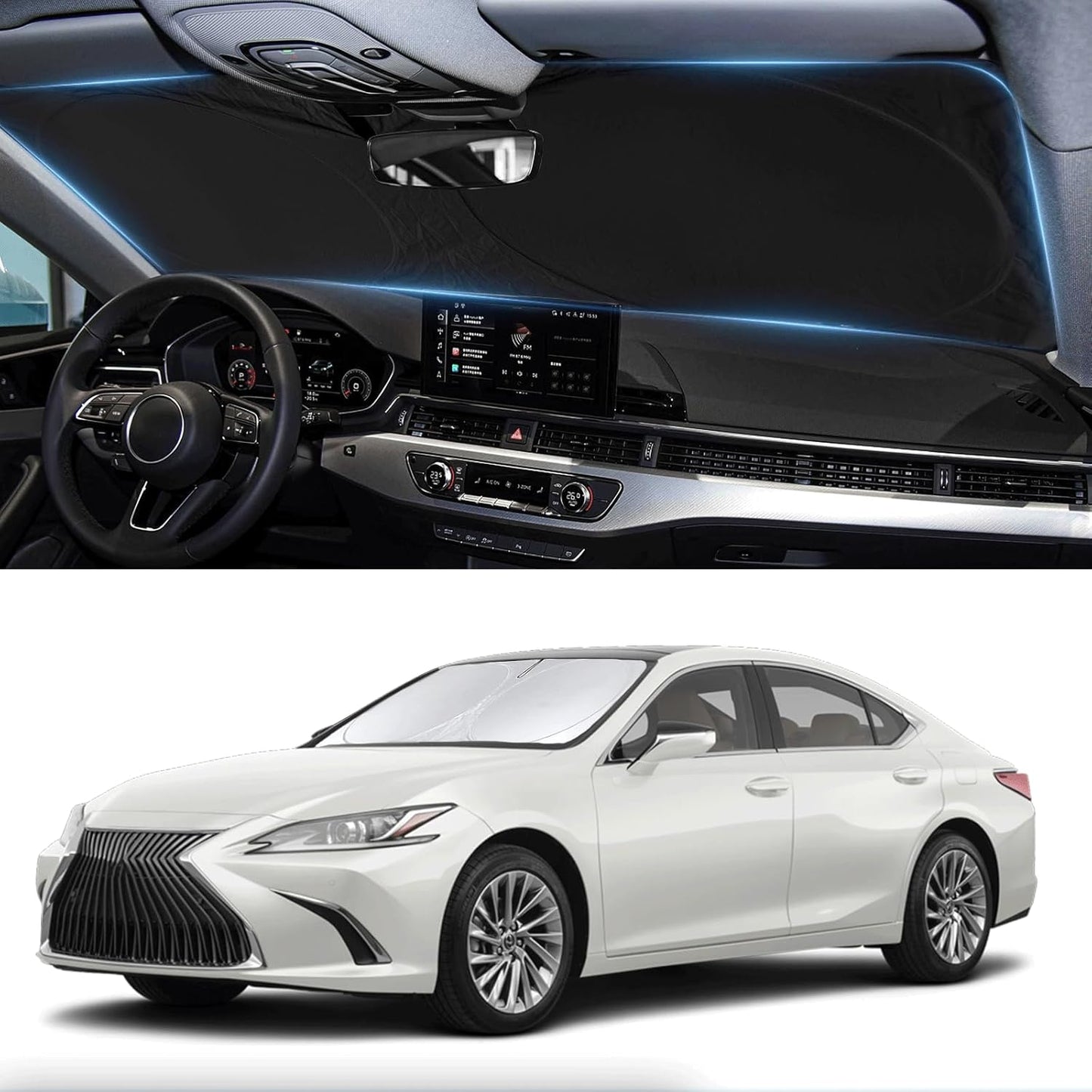 Sunshade for Lexus ES 2019-2024 2025 ES250 ES300h ES350 Sedan Sun Shade Windshield Cover Front Window Shield 210T Reflective Sun Visor Protector Blocks 99% UV Rays Car Accessories