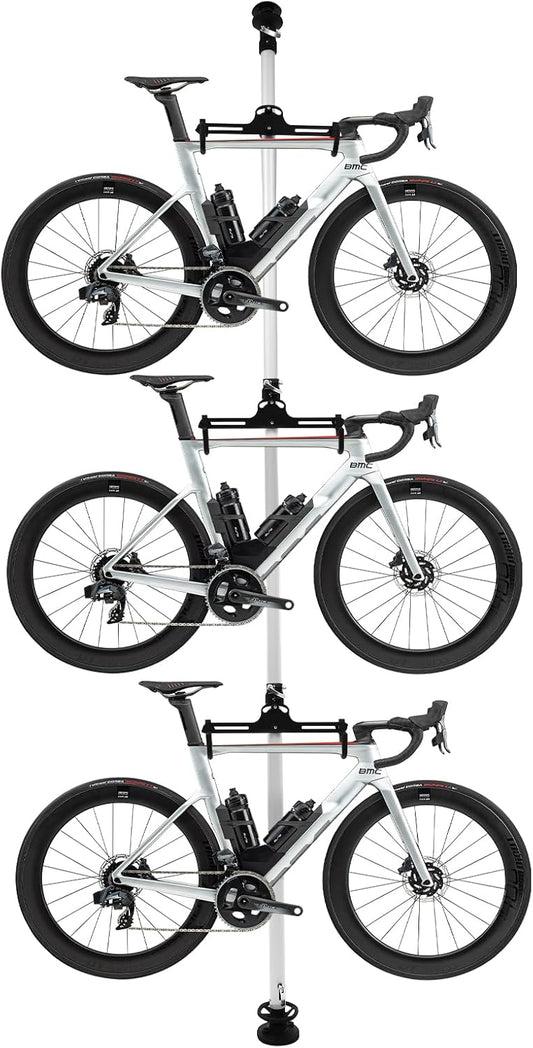 Floor to Ceiling 3 Bike Vertical Freestanding Hanger Parking Rack, Bicycle Storage Rack 360° Adjustable Hook Indoor Bike Storage Pole Stand for Storing Bicycles in Garages or Apartments