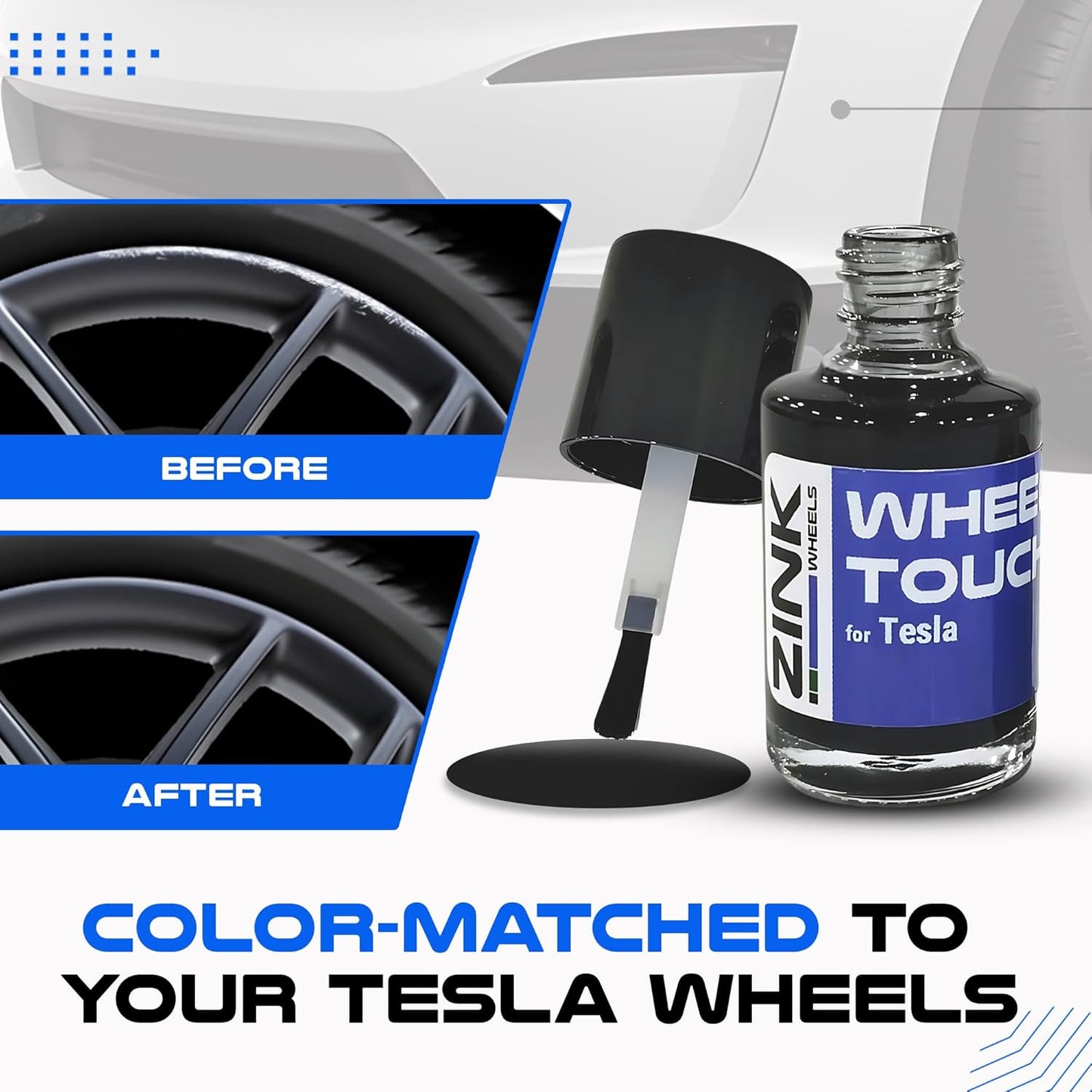 Premium Tesla Wheel Curb Rash Repair Kit for Model 3 20-inch Zero-G Rims - DIY Kit with Color-matched Touch Up Paint - Made in USA