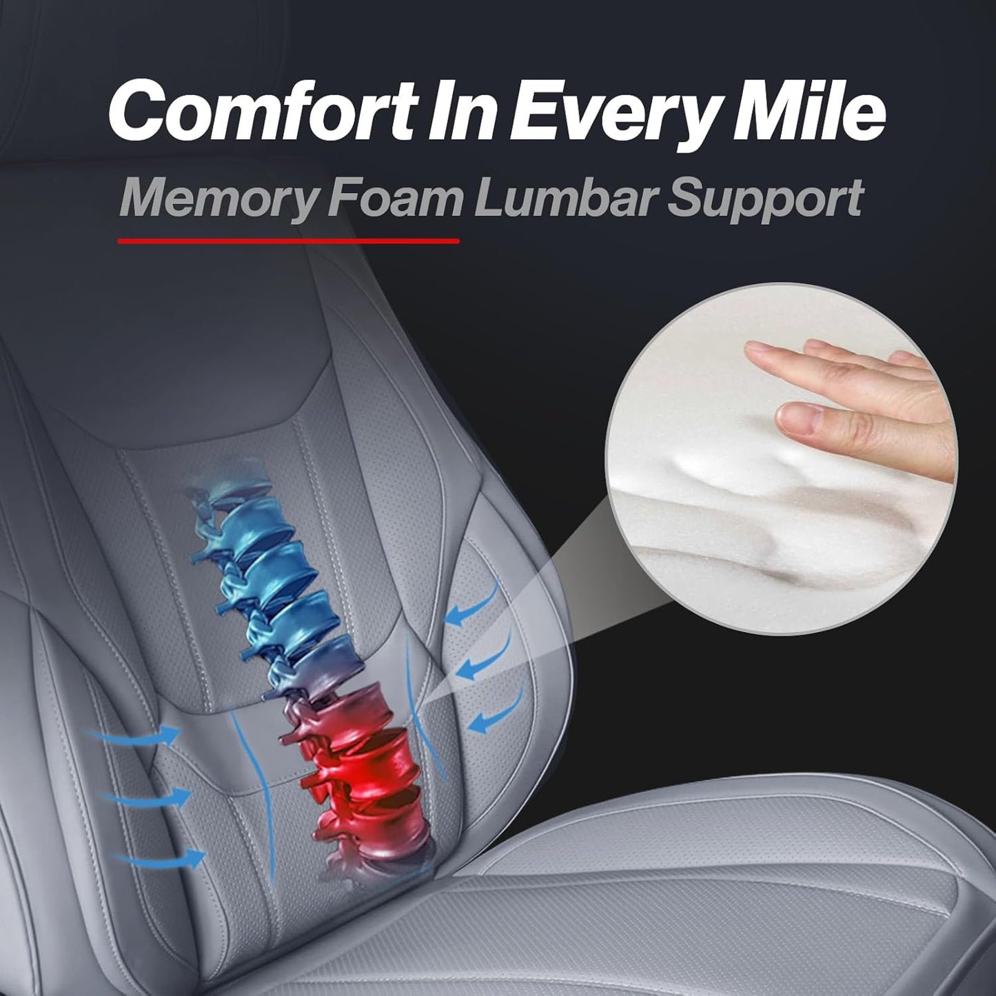 Coverland Custom Car Seat Covers Compatible with 2019-2025 RAM 1500 Crew Cab - Premium Leather Non-Slip Memory Foam Waterproof Cover Interior Protector Full Set-Gray [See Size Chart-Size X122]