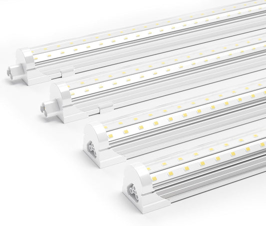 Ensenior 4 Pack 4 FT Led Shop Lights, 6000K Clear White, 5000LM Super Bright, 36W Equivalency 468W, Commercial Bay Lighting, U-Shaped Linkable Shop Lights Plug in for Garage, Workshop, FCC Certified