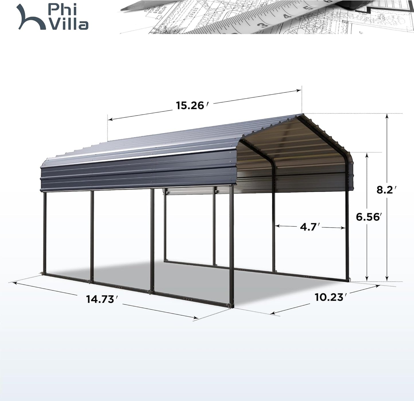PHI VILLA 10 x 15 ft Heavy Duty Carport with Galvanized Steel Roof Multi-Use Shelter, Sturdy Metal Carport for Cars, Boats, and Tractors