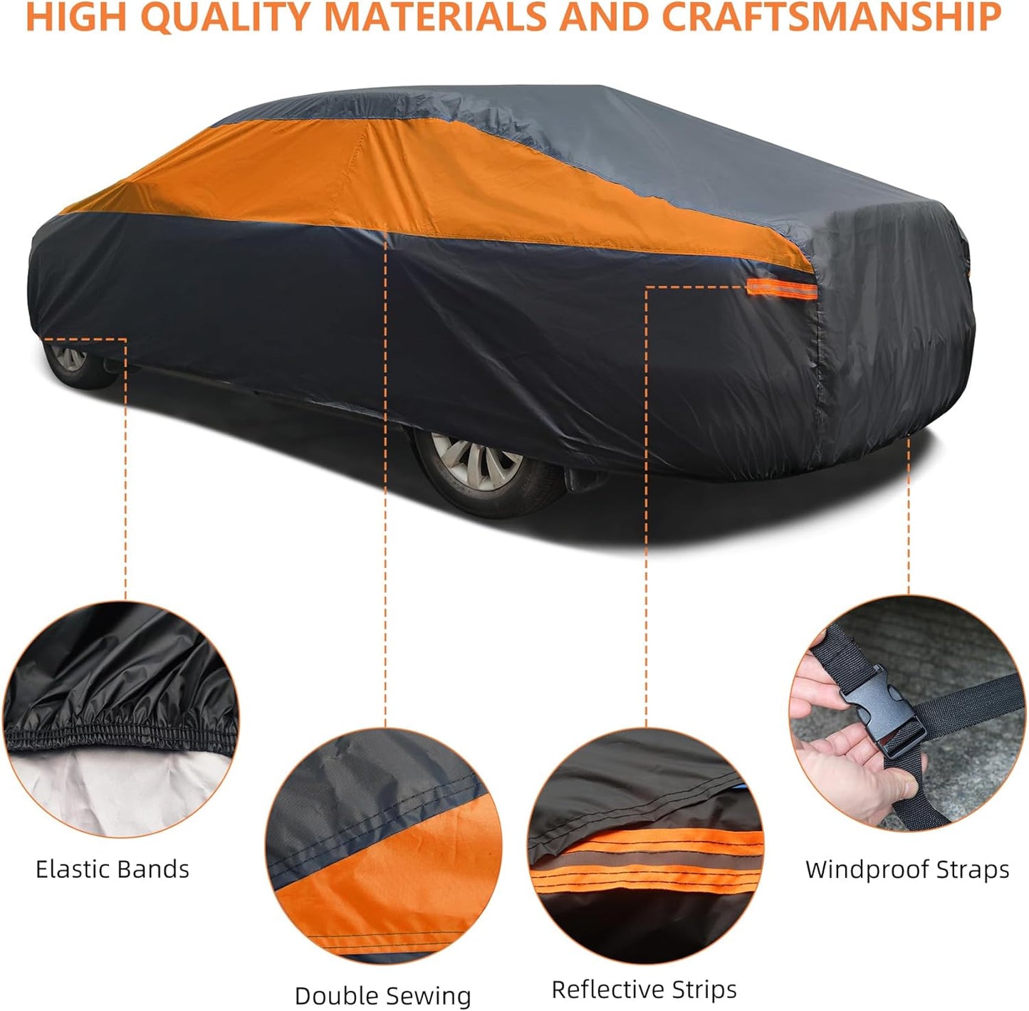 Car Cover Waterproof All Weather,Outdoor Car Cover for Automobiles,Full Exterior Cover Windproof Outdoor car Cover UV/Snow/Hail/Dust Protection Fit Sedan-Length 190" to 209"
