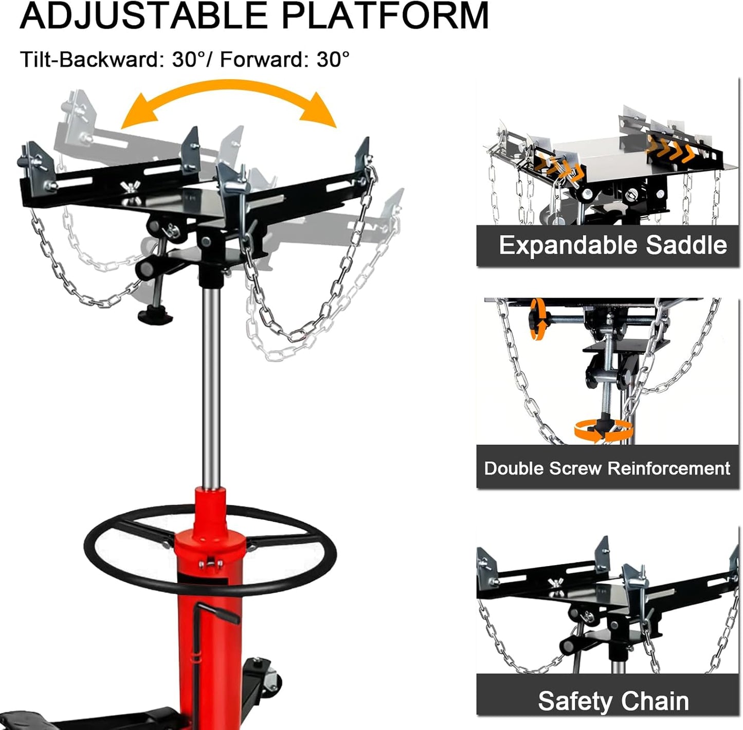 Transmission Jack 1660 lbs/ 0.75 Ton Capacity Hydraulic Telescopic Transmission Jack 34" - 68" Adjustable Height Telescoping Transmission Hydraulic with 360° Swivel Wheels Lift Hoist