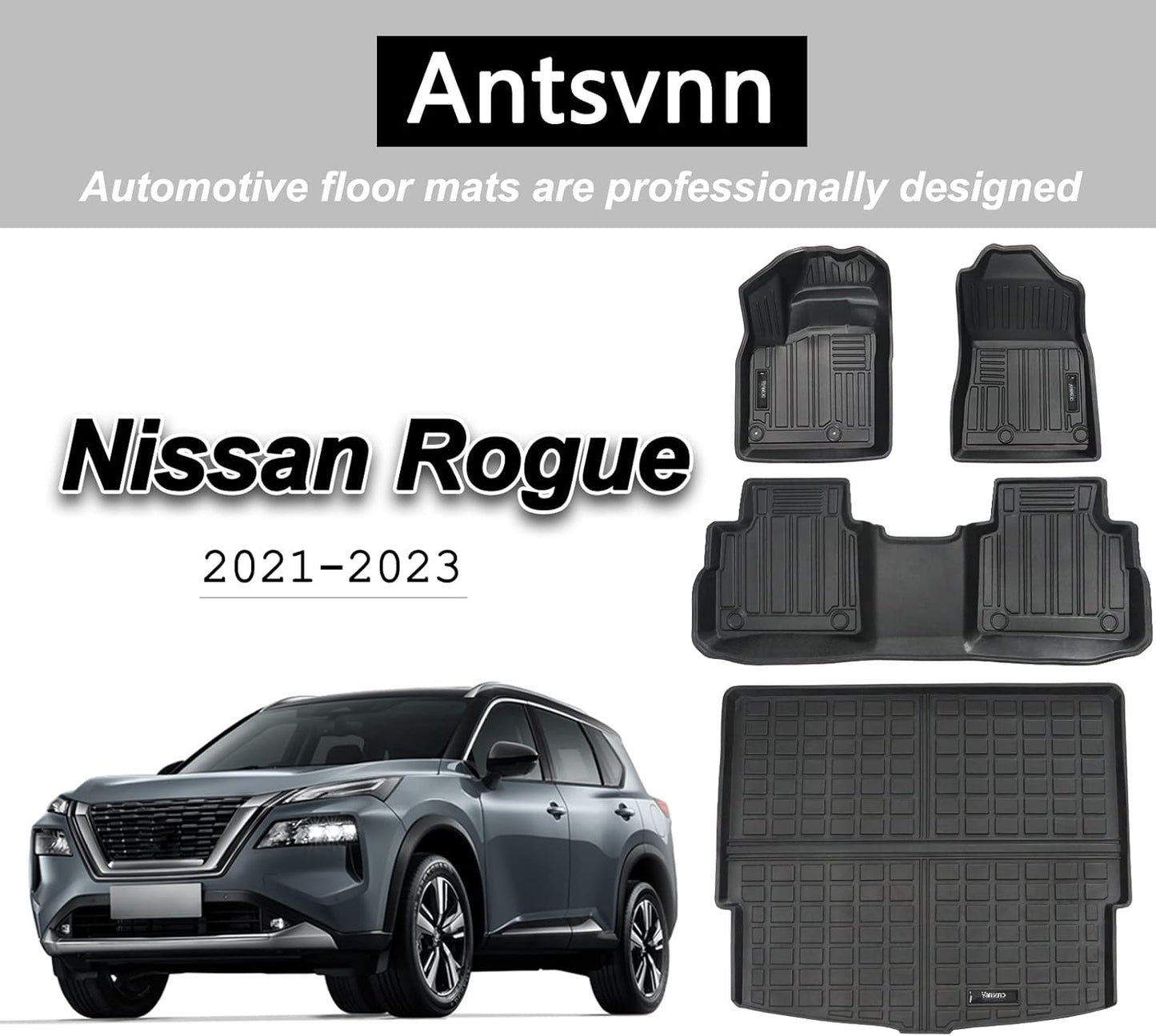 Compatible for 2025 2024 2023 2022 2021 Nissan Rogue Floor Mat Trunk Cargo Liners, All-Weather Rear Trunk Mat Cargo Cover Protector Fit for Rogue 2024-2021 Accessories (No Sport Models)