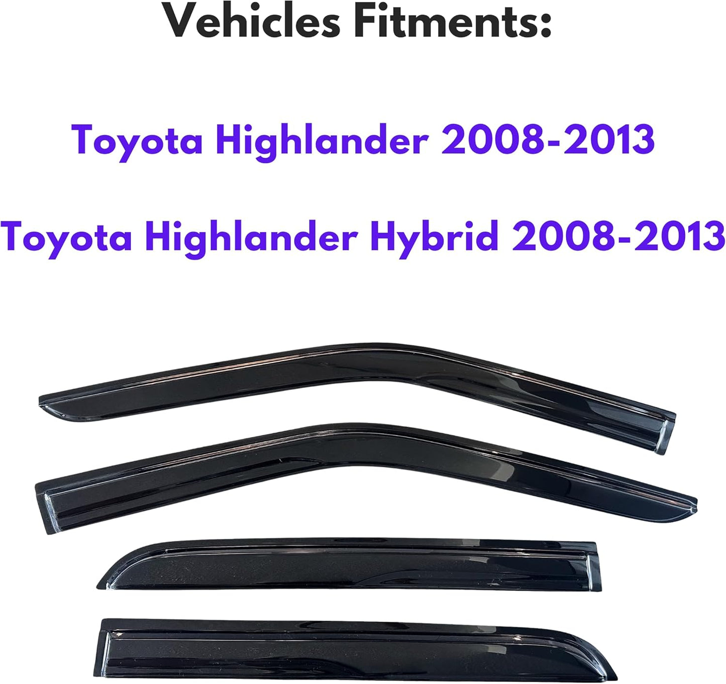 KPY Window Visor Compatible with Toyota Highlander & Highlander Hybrid 2008-2013, 4PC Rain Guard Side Window Vent Deflectors Tape-On Mugen Style, 2008 2009 2010 2011 2012 2013