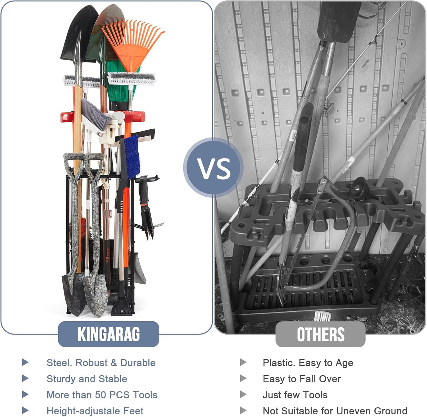 Garden Tool Organizer Holds 50 Long-Handled Tools/Rakes/Brooms/Shovles for Garage Organization and Storage, Shed, Outdoor, Lawn, Heavy-Duty Steel, Black, Easy Assembly (Corner Tool Organizer)