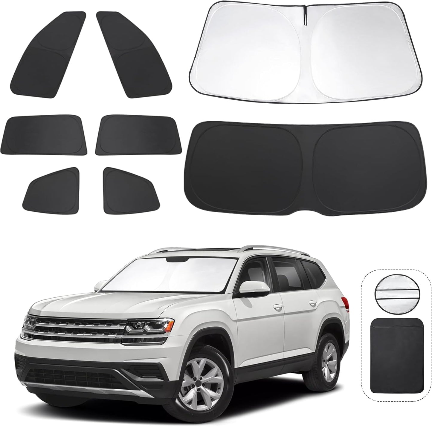 TINGLU Window Shades for Volkswagen VW Atlas 2018-2024 2025 Accessories Car Side Full Windows Rear Triangular Windshield Sun Shade Sun UV Rays Privacy Protection for Camping,Napping,and Relaxing 8PCS