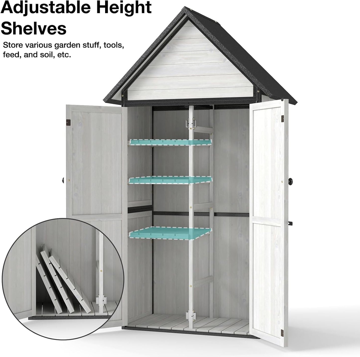 Outdoor Storage Shed with Sloped Roof - Heavy-Duty Metal & Wood Garden Cabinet, Adjustable Shelves, Large Capacity Waterproof Design for Patio, Garage, Backyard (Off White)