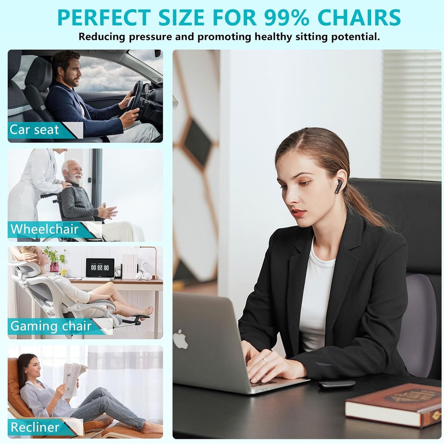 FLORICH Car Seat Cushion and Back Support for Office Chair Memory Foam Chair Cushions Pressure Relief Seat Pads with Gel Massage Point Lumbar Support(Grey)