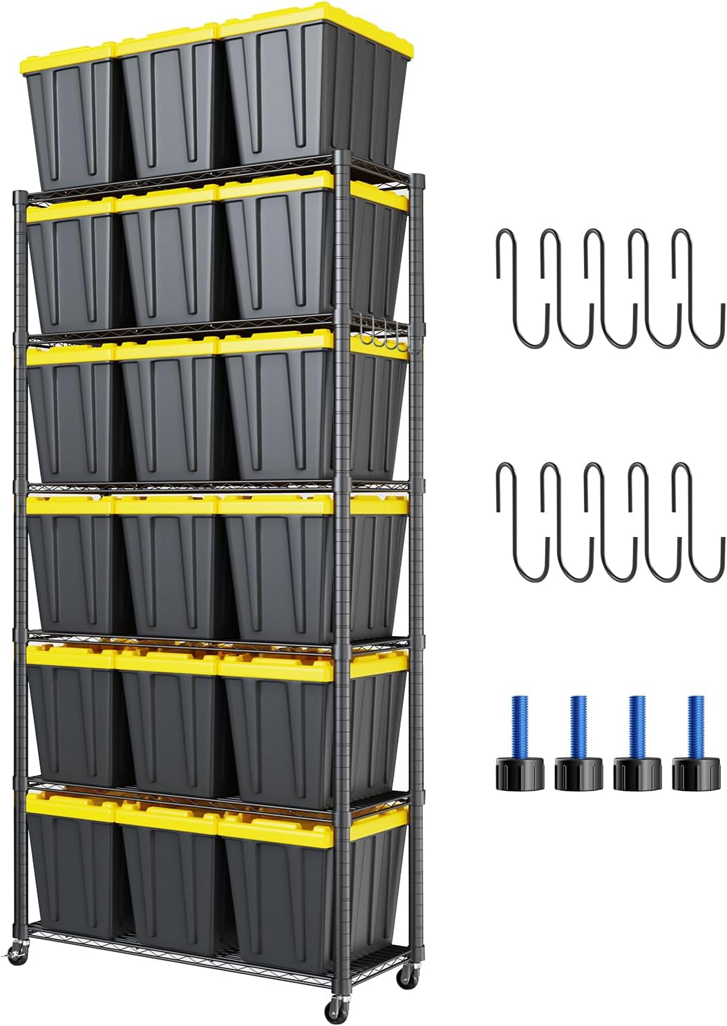 Himix 73''H X 35.5''W X14''D 6 Tier Wire Shelf with Wheels 10 Hooks, Adjustable NSF Wire Shelving Unit Heavy Duty Metal Storage Shelves Free Standing Rack Organization for Pantry,Kitchen,Garage