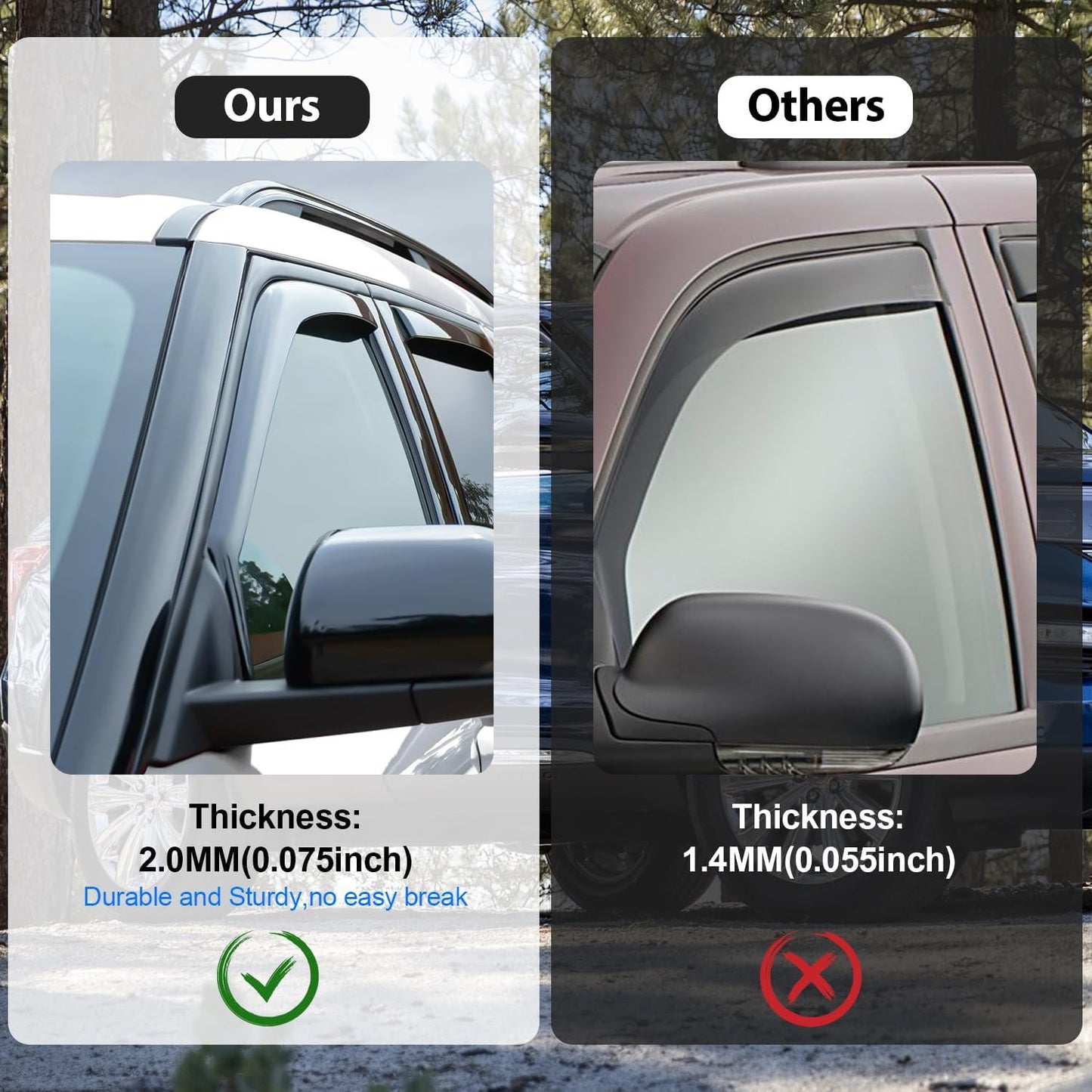 Nilight in Channel Rain Guards for Wrangler JK 2007 2008 2009 2010 2011 2012 2013 2014 2015 2016 2017 2018 Unlimited 4-Door Window Deflectors, Vent Window Visors