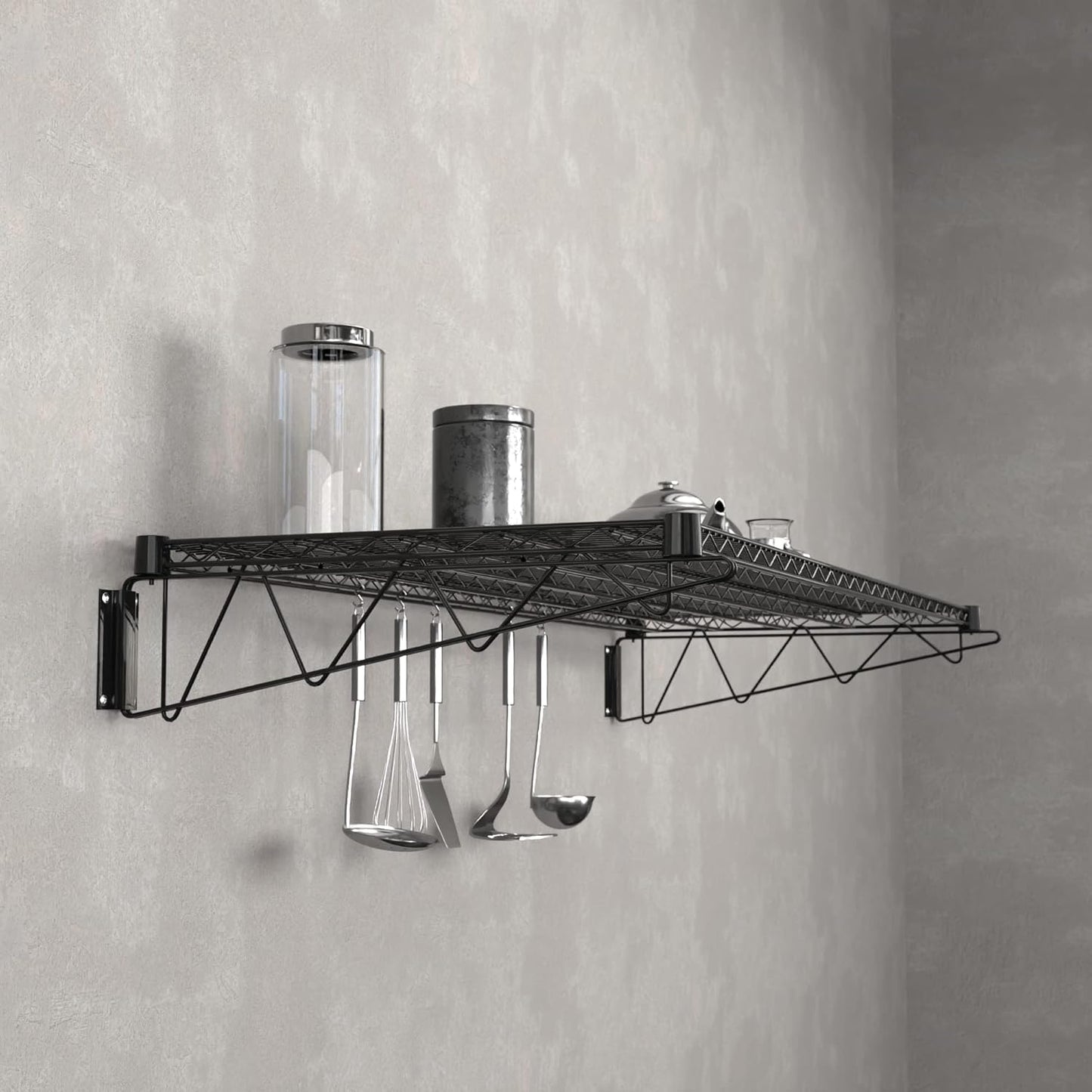 24" x 60" Black Epoxy Wire Wall Mount Shelf