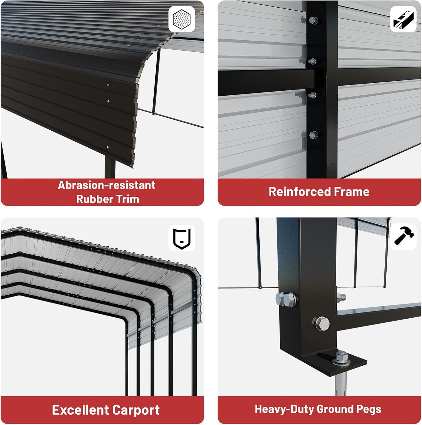 Metal Carport 10 x 15 FT with Heavy Duty Frame & Galvanized Steel Roof, Metal Car Garage, Sturdy Canopy Shelter for Car, Truck, Pickup, SUV, Tractor, and Boat