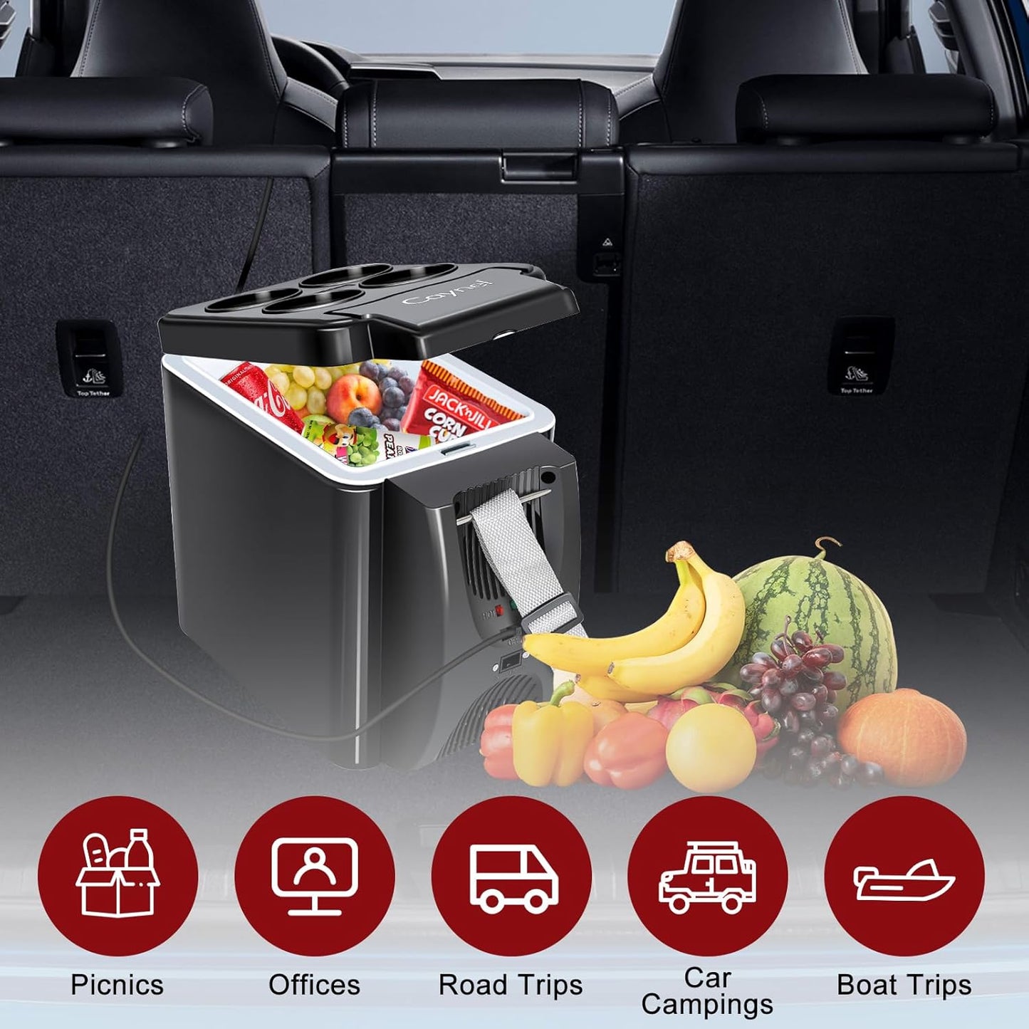 CAYNEL 12V 6 Quart Personal Thermoelectric, 6 Liter Capacity, Portable Electric Cooler Warmer with 12V DC, Small Fridge for Car, RV, and Camping Use