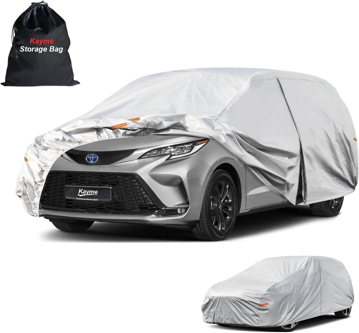 Kayme 6 Layers Car Cover Custom Fit for Toyota Sienna (1997-2025) Waterproof All Weather for Automobiles, Outdoor Full Cover Rain Sun UV Protection.Silver