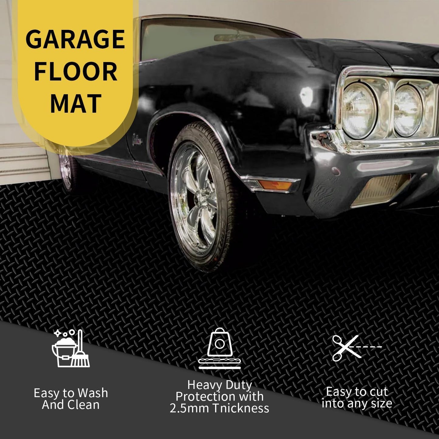 Premium Garage Floor Mat, Commercial Grade Heavy Duty Parking Mat for Garage Floor, Golf Cart Parking, Water/Stain Resistant Floor Runner (Black Diamond, 2 Rolls x 4 x 13 Feet)