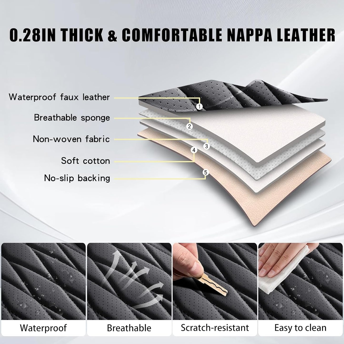 WELLDO Car Seat Covers Front Seats, Leather Seat Covers for Cars, Front Car Seat Protector Waterproof, Non-Slip Car Interior Covers Universal Automotive Seat Covers for Most Vehicle, Black