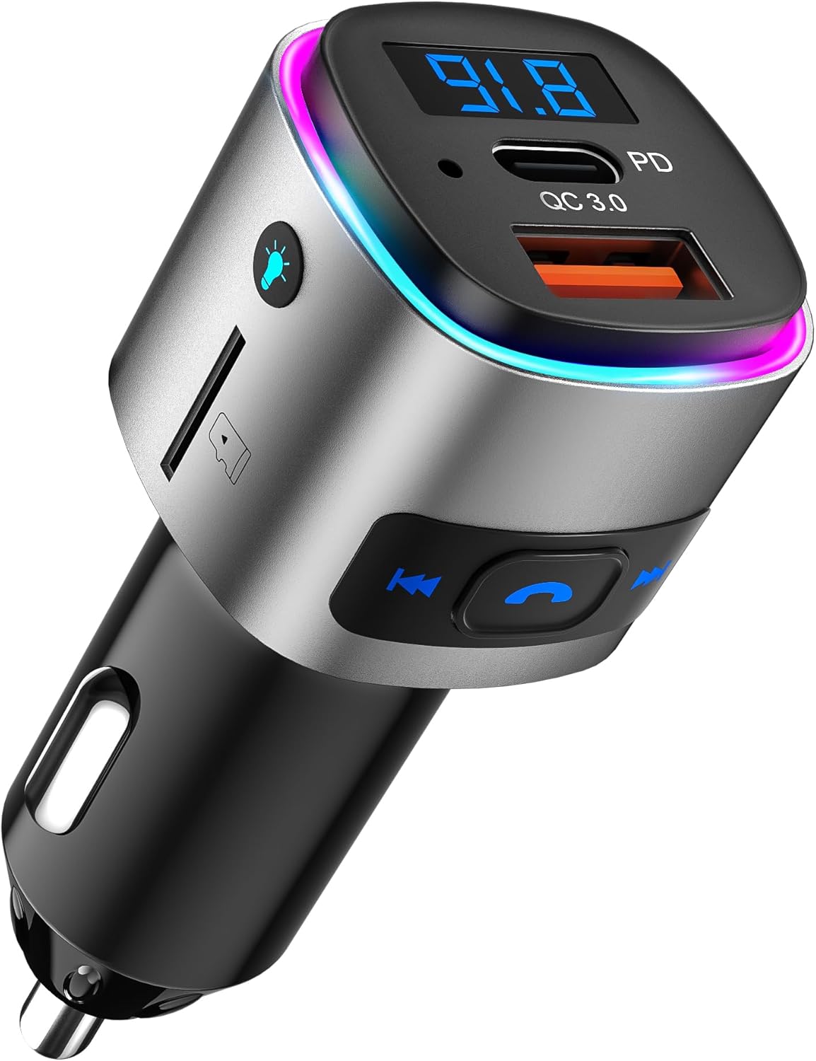 (Upgraded Version) FM Transmitter Bluetooth, SONRU Bluetooth Car Adapter [PD 30W & QC3.0 18W], Wireless FM Radio Transmitter, Hands-Free Calling, Siri Google Assistant, TF Card