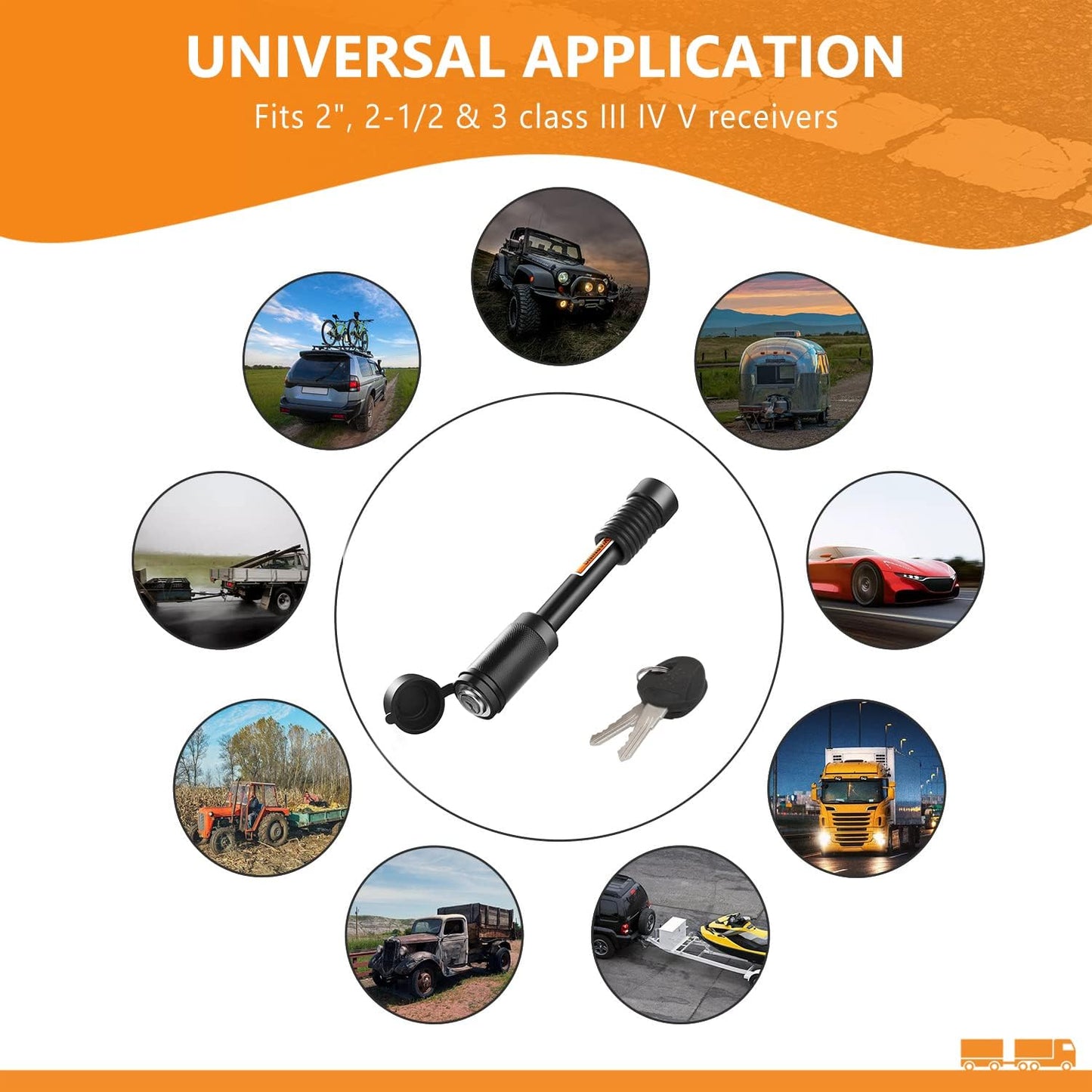 Trailer Hitch Locks, Hitch Lock with 5/8'' Dia 4” Long Pin Fits Class III IV V 2" 2-1/2", 3" & 3-1/2" Hitches, Locking Hitch Pin with Anti-Rattle O-Rings for Trailer Truck Boat (2 Pack)