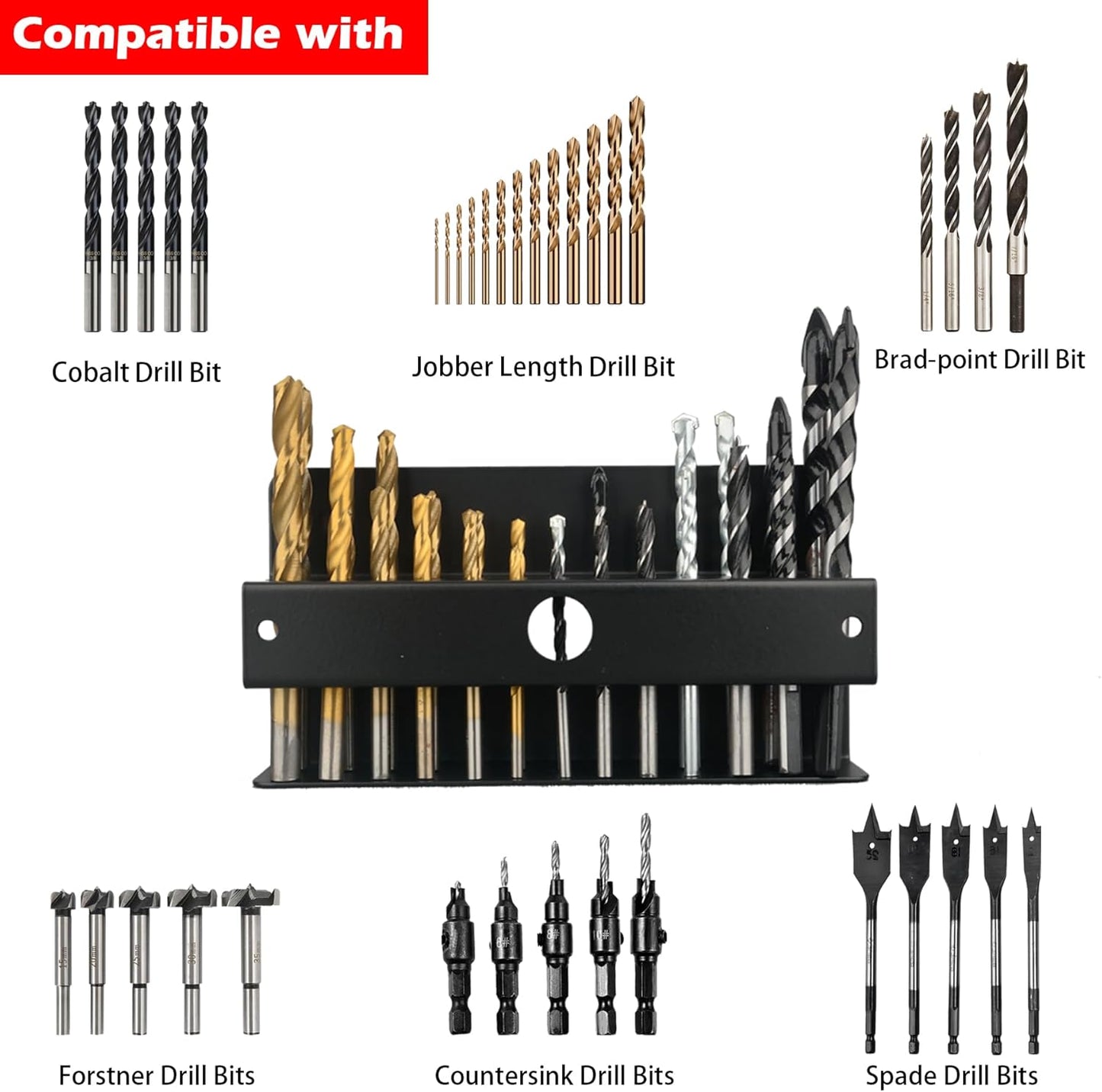 MUTUACTOR Magnetic Drill Bit Organizer,No Drilling Magnet Impact Drill Bit Storage,Anti-Slip Heavy Duty Magnetic Drill Bits Holder for Long Phillips Head Drill Bits,Black,26 Holes