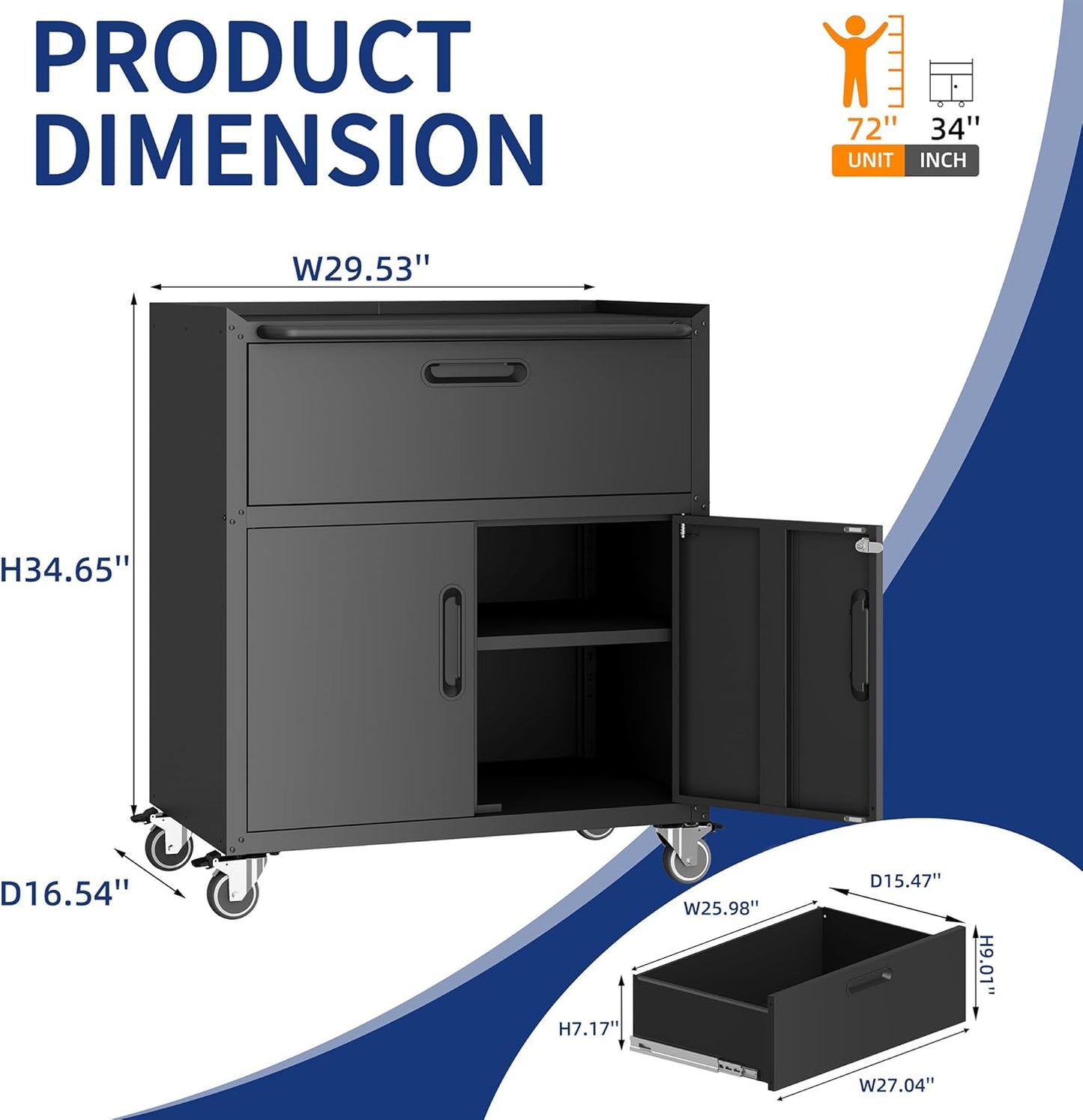 Metal Tool Cabinet,Garage Storage Cabinet System,Wall Cabinet & Locking Rolling Tool Cabinet with Doors and Adjustable Shelves,Steel Tool Cabinets for Home,Office (2 Pcs-StyleF, Black)