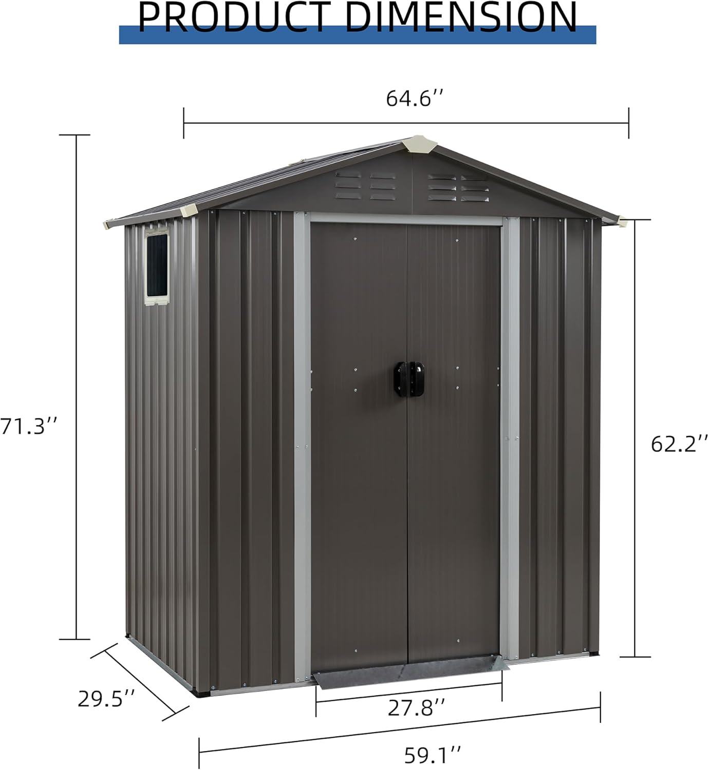 JY QAQA 5x3 FT Metal Outdoor Garden Storage Shed,Waterproof Metal Garden Sheds with Window and Lockable Double Door,Weather Resistant Steel Tool Storage House Shed forPatio,Lawn