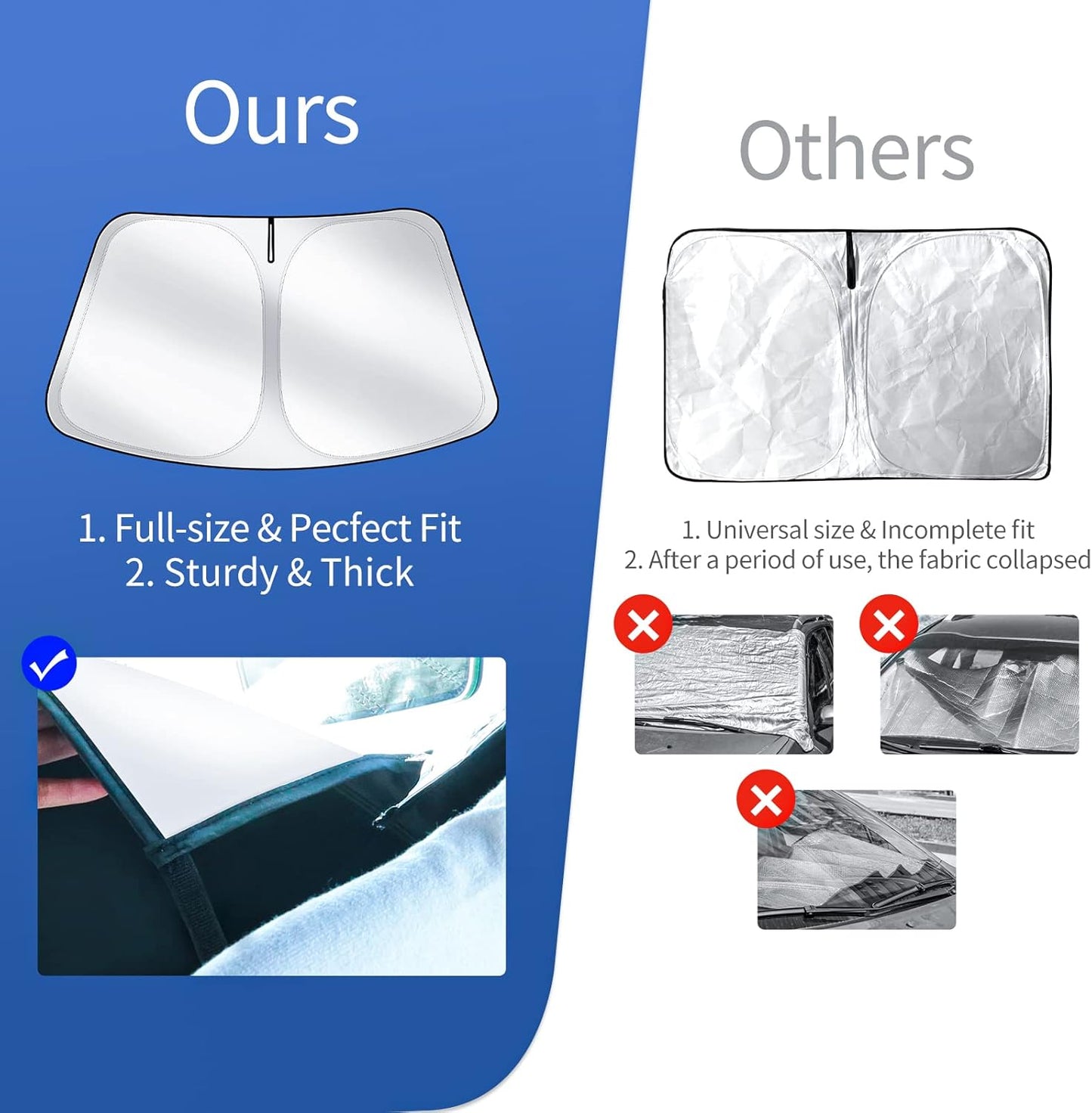 Upgraded Sunshade for Tesla Model 3/Y Windshield, Improved UV Protection Fabric, Metal Frame, Full-Size Foldable Front Sun Shade, Professional Accessories for Tesla Model 3/Y 2016 to 2025