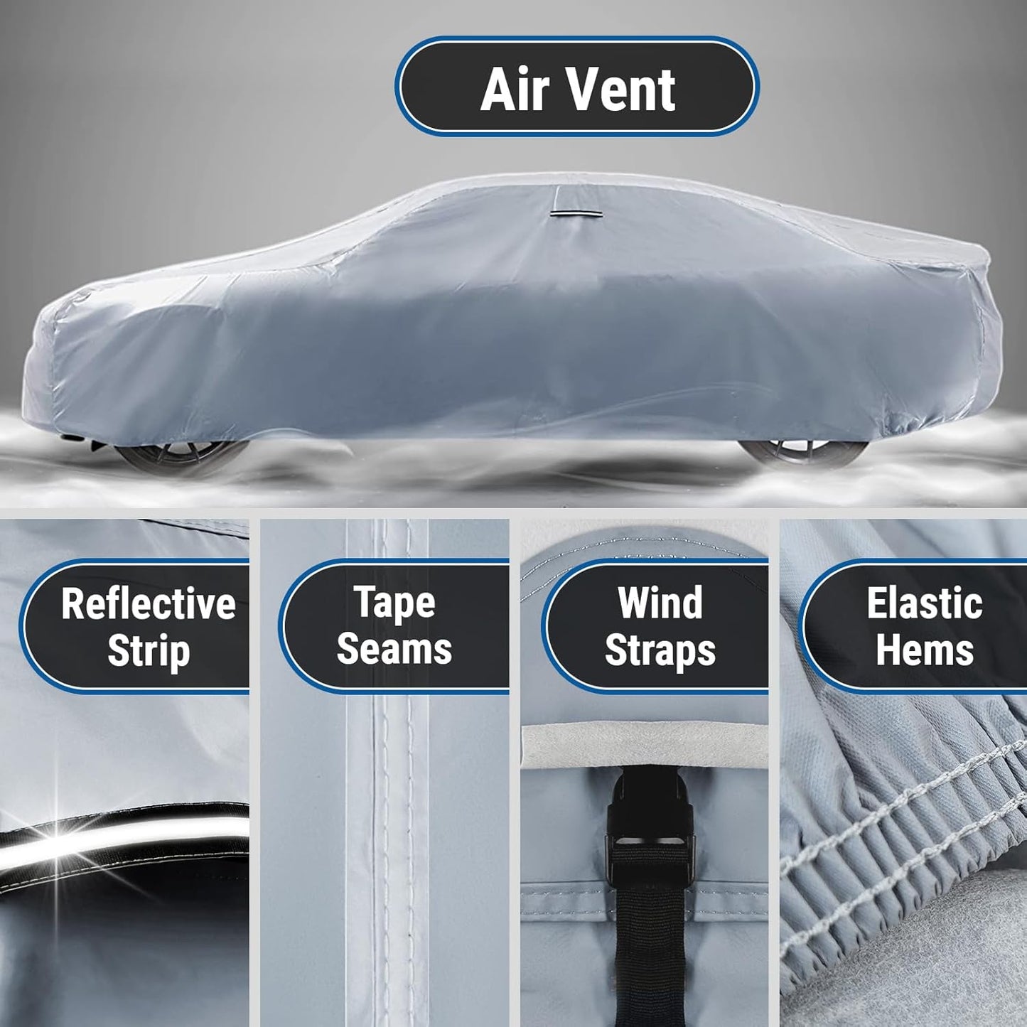 iCarCover Custom Car Cover for Buick Electra (1959-1970) Waterproof All-Weather Rain Snow UV Sun Protector Full Exterior Indoor Outdoor Car Cover (Stripe - Gray/Black)