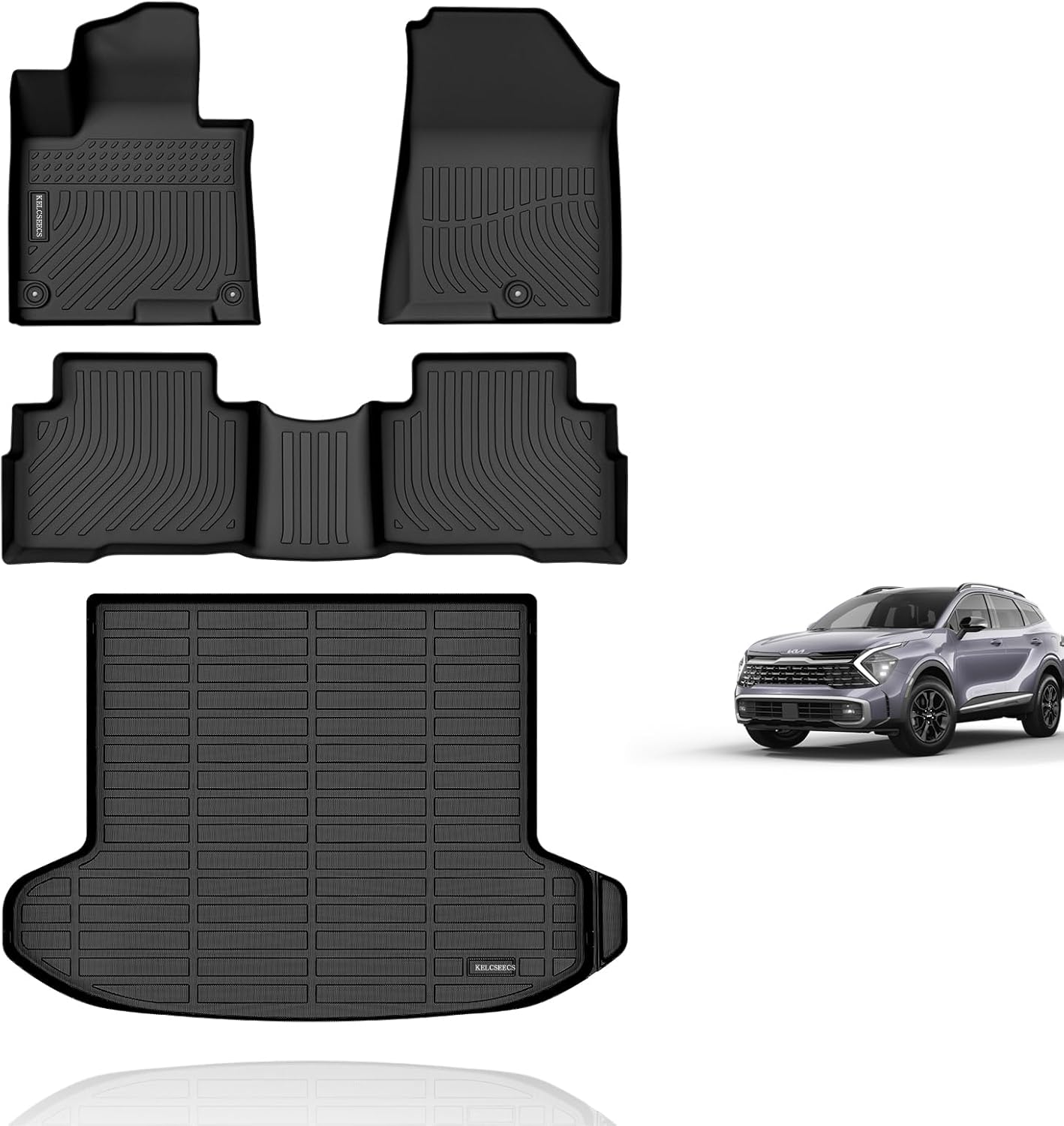 KELCSEECS® Floor Mats & Cargo Liner for 2025 2024 2023 Kia Sportage Hybrid All Weather Guard Car Mats Floor Liners Trunk Mat Cargo Mat Kia Sportage Hybrid Floor Mats Trunk Liner Accessories