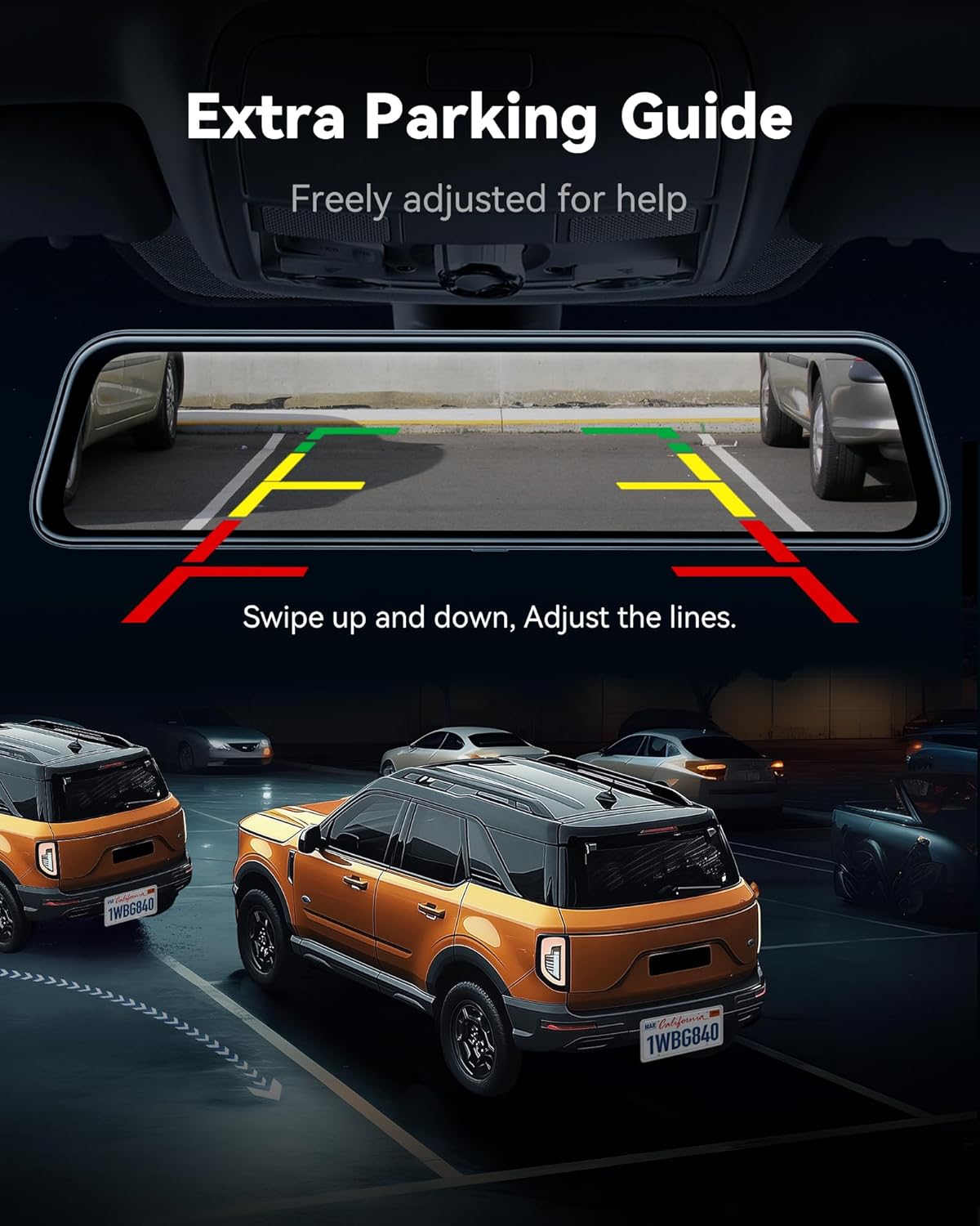 WOLFBOX G840S 12" 4K Mirror Dash Cam Backup Camera, 5.8GHz WiFi Smart Rearview Mirror for Cars & Trucks, Front and Rear View Dual Cameras, Night Vision, Parking Assistance, Included 32GB Card & GPS