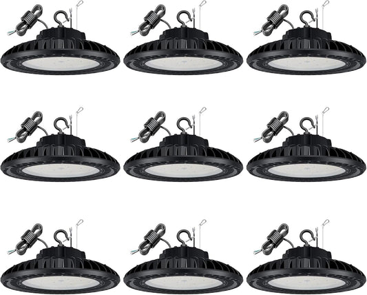 9 Pack 300W LED High Bay Light, UL&DLC Listed 41000LM Dimmable UFO High Bay LED Lights for Warehouse, 5000K Daylight IP65 Waterproof Commercial Bay Lighting 𝐀𝐂𝟏𝟎𝟎-𝟐𝟕𝟕𝐕