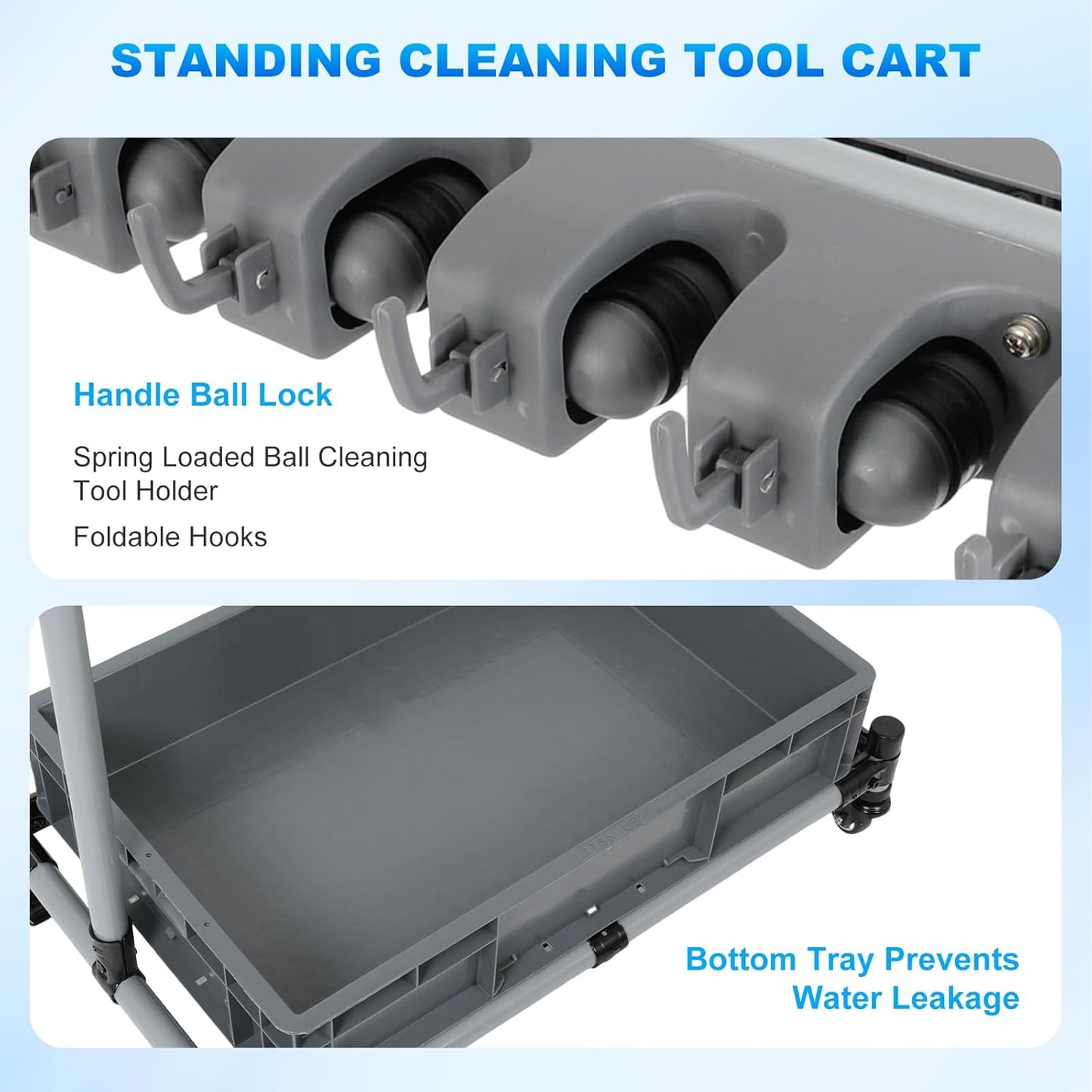 Broom and Mop Holder Freestanding Mobile Cleaning Tool Storage Rack,Floor Standing Cleaning Tool Cart Storage for Garden Garage Schools, Hospitals