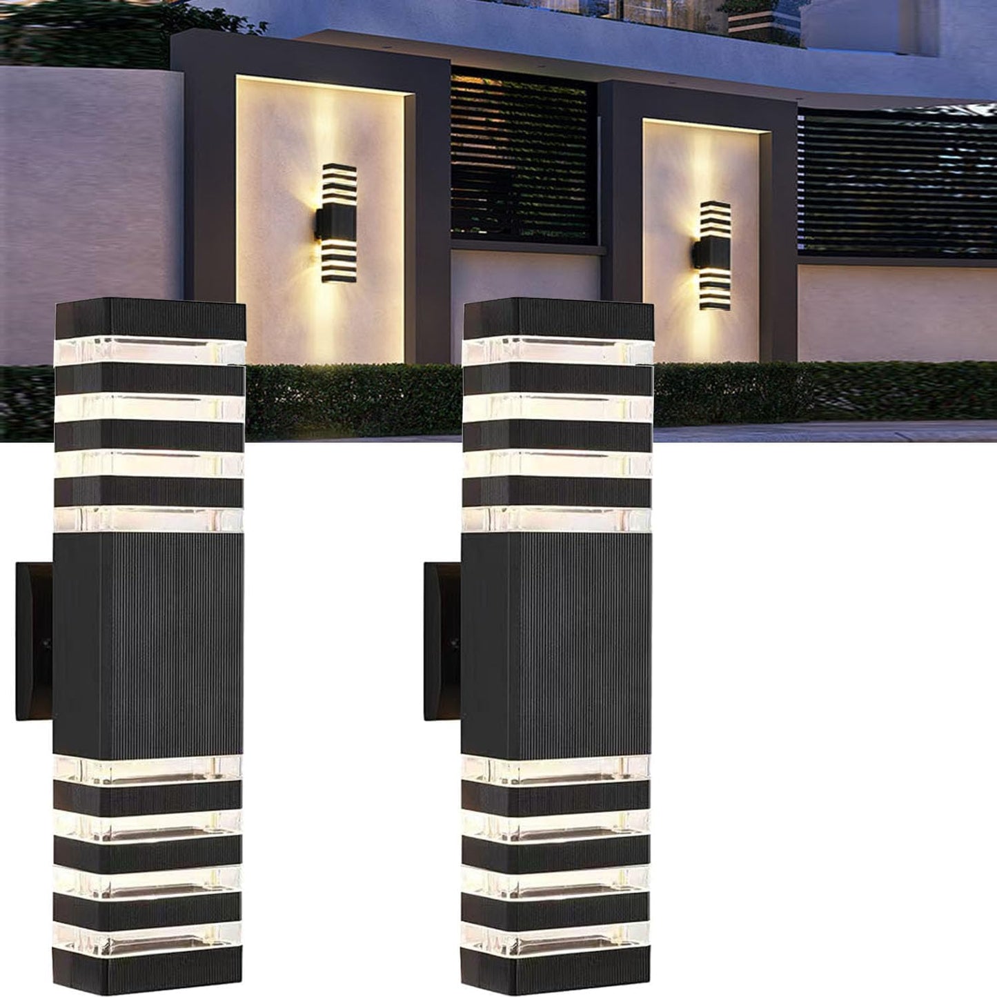 18inch LED Square Up & Down Wall Lights,24W Outdoor Wall Light 4000K Day White Aluminum Body Waterproof IP65 LED Exterior Light Fixtures Wall Mount for House Patio Garage Garden. (2 Pack)