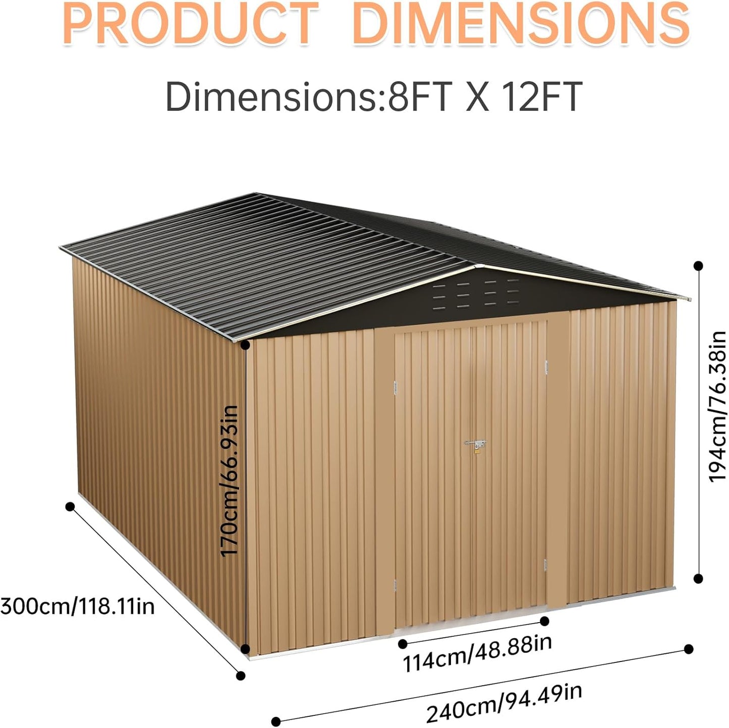 Outdoor Storage Shed,8x12 FT Metal Garden Shed with Lockable Doors & Slooping Roof,Updated Reinforced Door,Tool/Bike Sheds for Backyard, Patio, Poolside,Garage