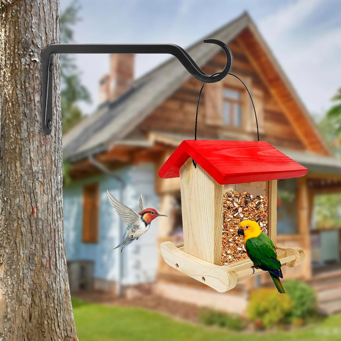 8 inch Plant Hanger, Sturdy Hanging Plant Bracket Outdoor, Hanging Plant Wall Hook Heavy Duty, for Hanging Bird Feeders, Planters, Lanterns, Wind Chimes, Indoor/Outdoor Use, Black, Set of 2