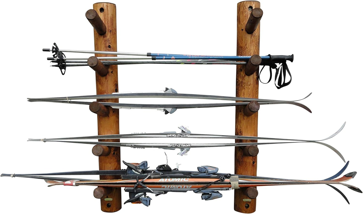 10-Place Wall-Mounted Ski Log Racks - Skis Wall Mount Garage Racks, Indoor & Outdoor Vertical Ski Holders for Walls, Hangers for Skis Indoor Storage Rack, Garage Hanging Rack - Canyon Brown