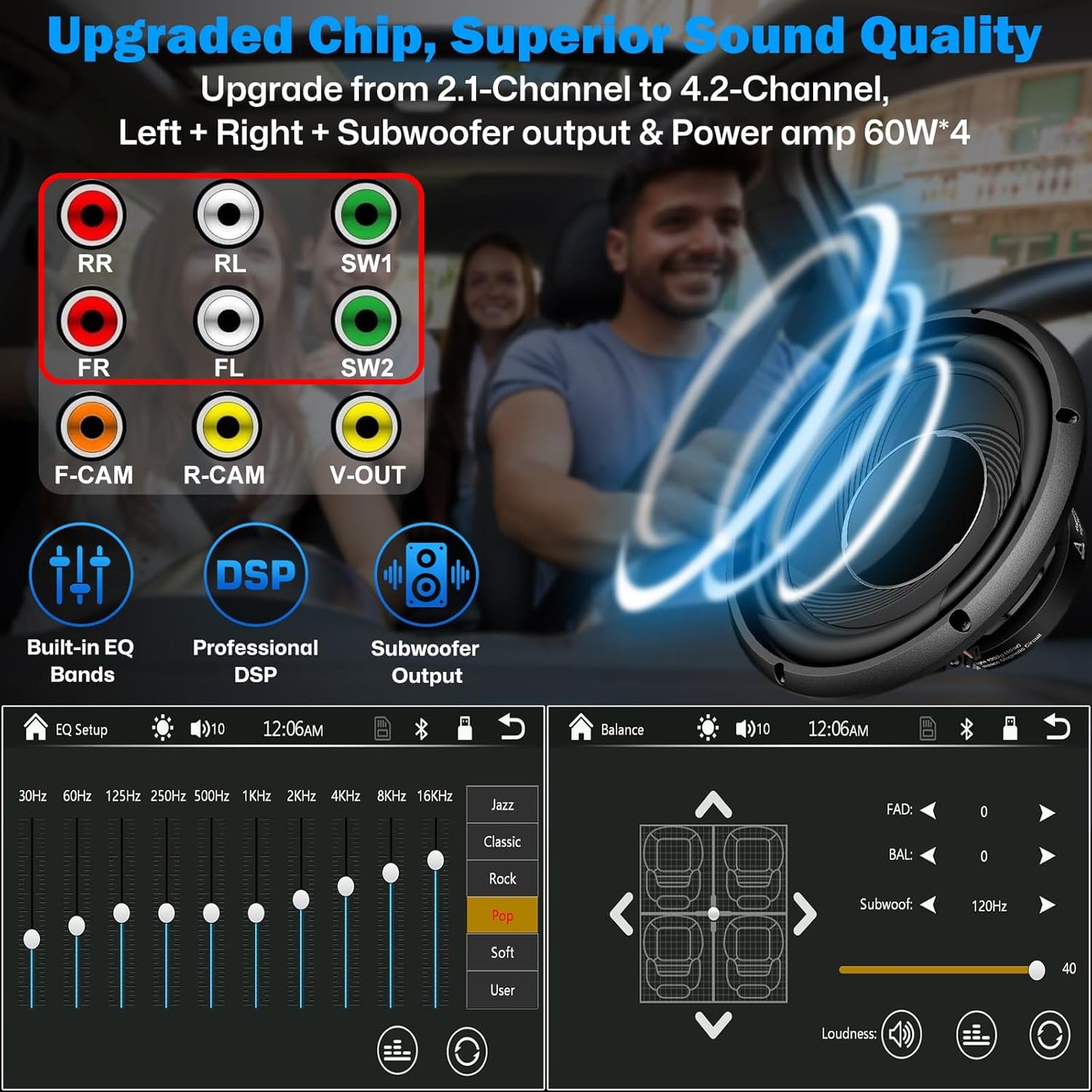 [Upgrade Wireless] 7" Double Din Car Radio with Wireless Apple CarPlay and Android Auto, Bluetooth 5.3 Car Play, 240W 4.2-Channel Audio Output, Mirror Link, Backup Camera, AM/FM Car Stereo