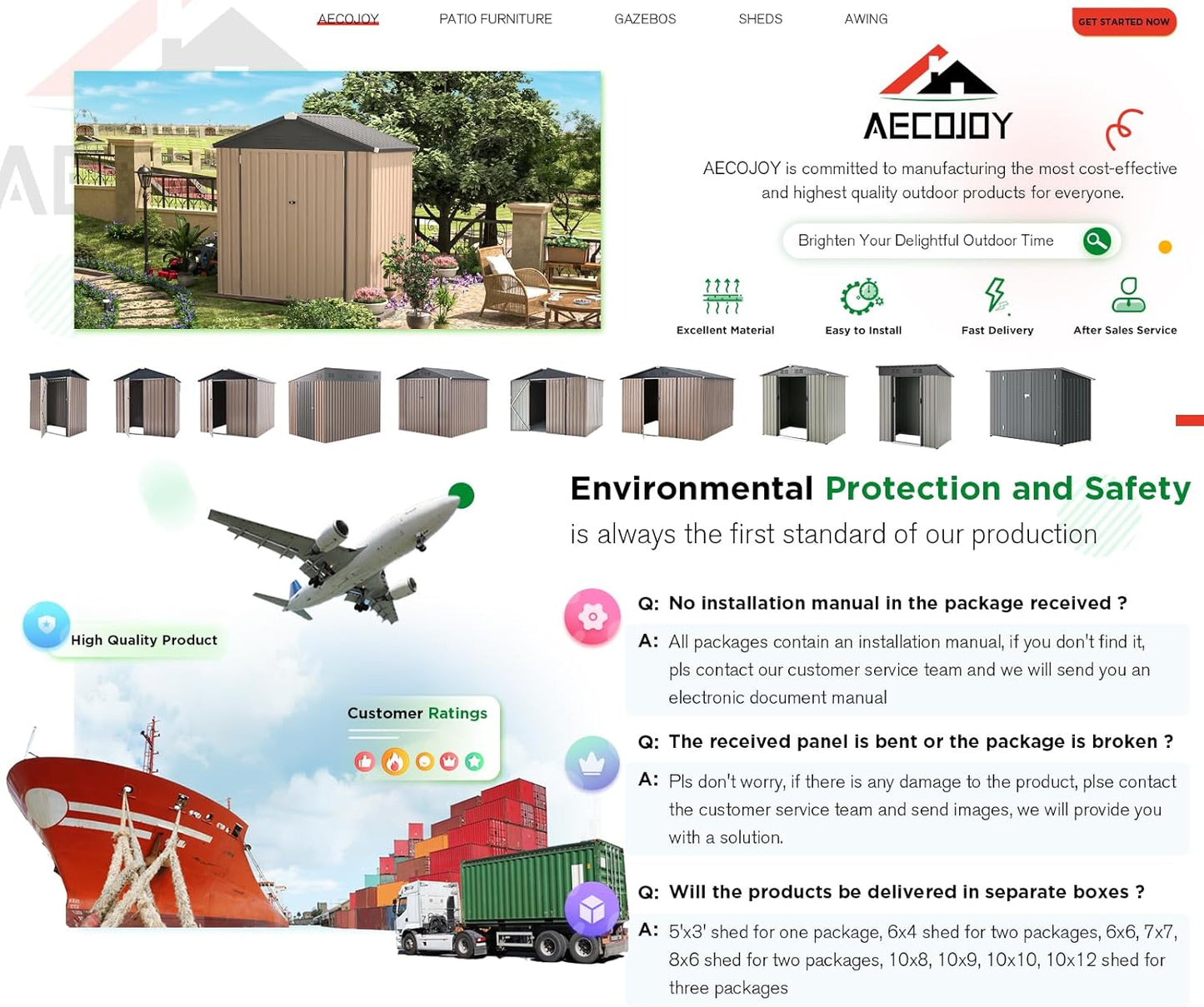 AECOJOY 6' x 4' Storage Shed, Metal Sheds & Outdoor Storage Clearance, Utility and Tool Garden Shed with Lockable Doors for Backyard, Patio, Outside Use