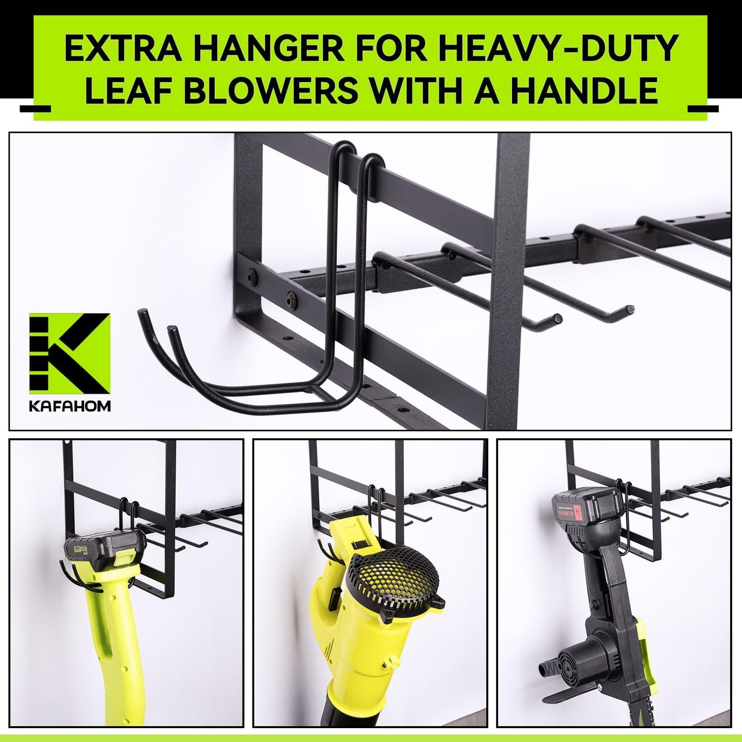 KAFAHOM Leaf Blower and Weedeater Hanger,Lawn Power Tool Organizer Wall Mount Rack Hanger for Leaf Blower and Weed Eater,Heavy Duty Lawn Tool Storage and Organization with Hooks