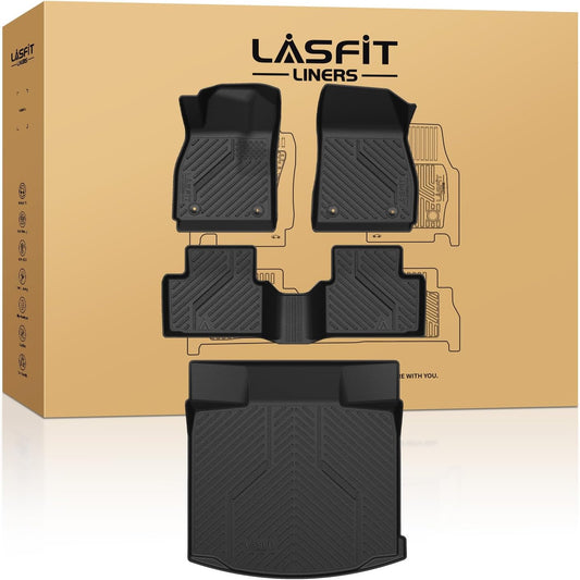 LASFIT Floor Mats & Cargo Liner for Chevrolet Malibu 2013-2015/Malibu Limited 2016 Only, All Weather TPE Custom Fit Floor Mats for Cars, 1st and 2nd Row Car Floor Mats for Malibu Accessories Black