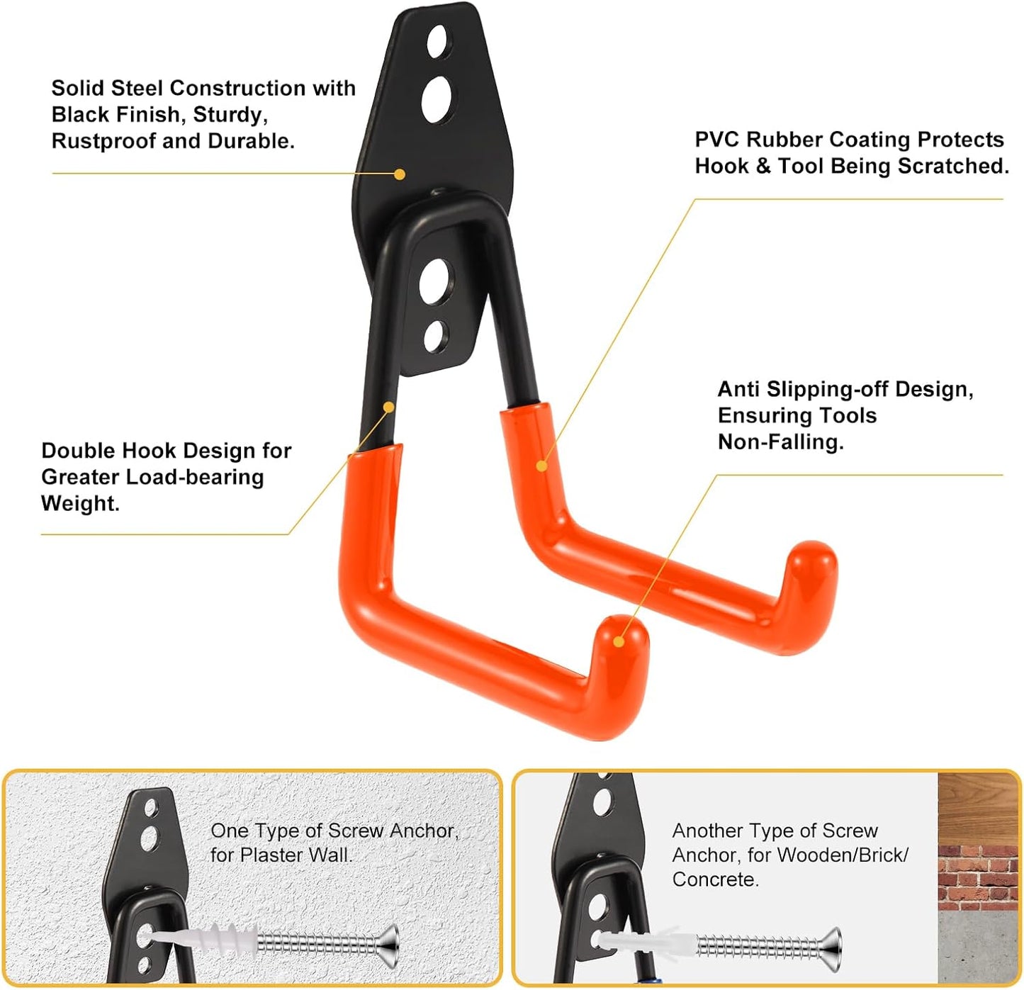 Garage Hook Heavy Duty Wall Storage Hangers, 22 Pack Garage Storage Hooks Steel Tool Orange for Ladders, Ropes, Garden Tools