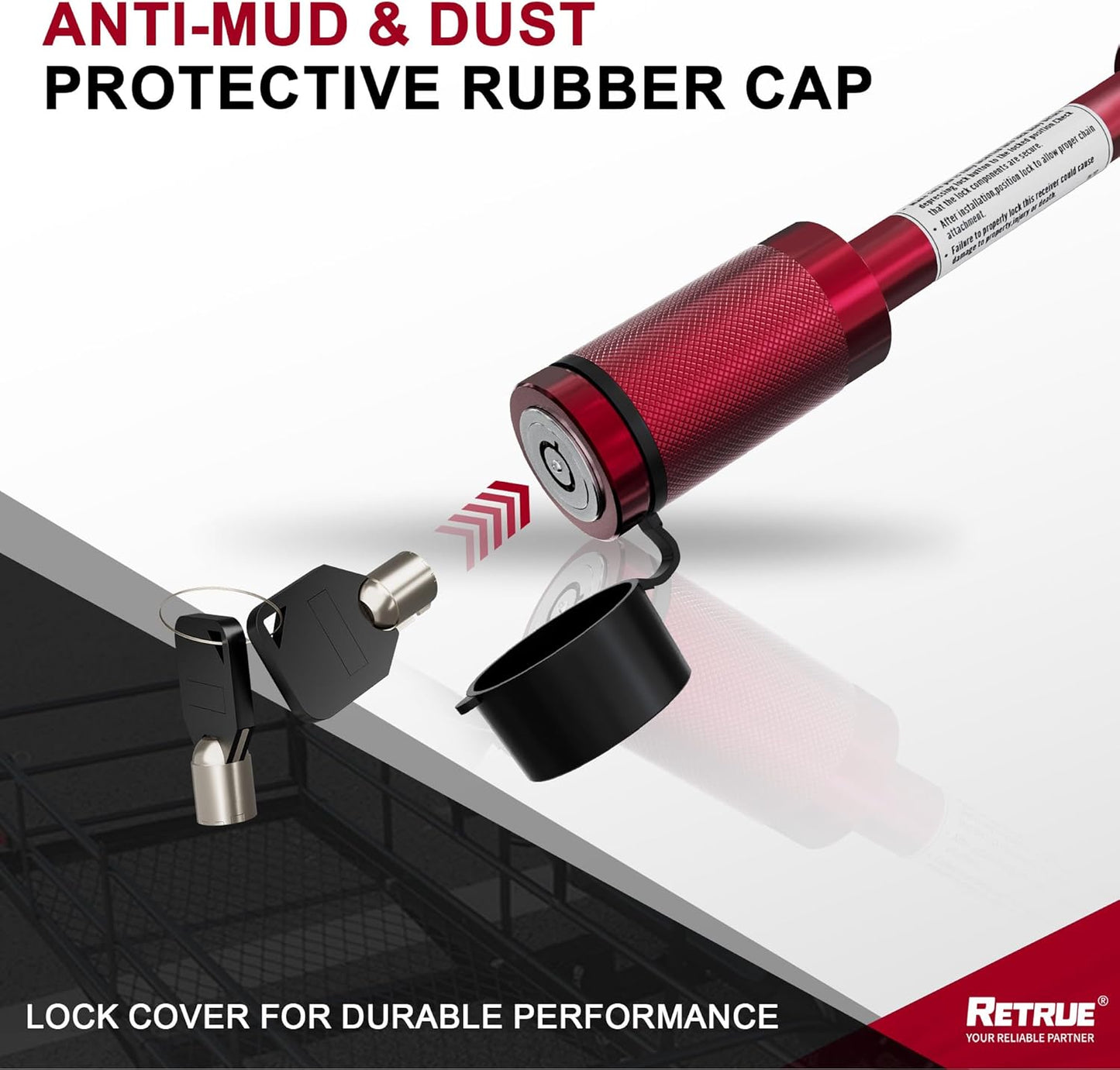 RETRUE Trailer Hitch Locks, 5/8" Locking Hitch Pin for 2 Inch and 2 1/2” Receiver Class III IV Hitch, Tow Hitch Lock with Keys O-Rings, Trailer Accessories for Outdoor,Red