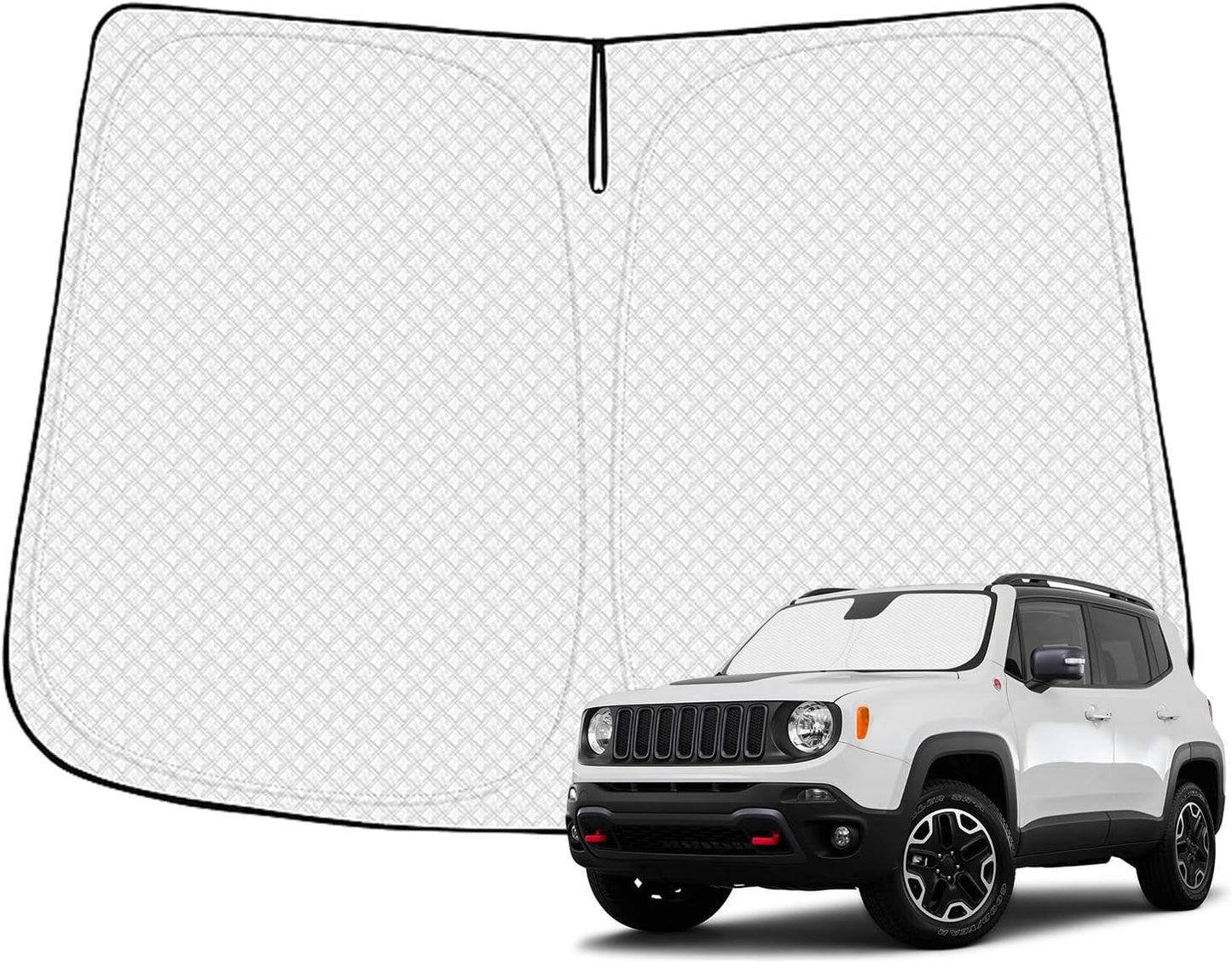 Windshield Sun Shade for 2015-2025 Jeep Renegade Accessories Thicken 6-Layer Front Window Sunshade Cover Sun Visor Protector Foldable Block UV Rays Keep Vehicle Cool