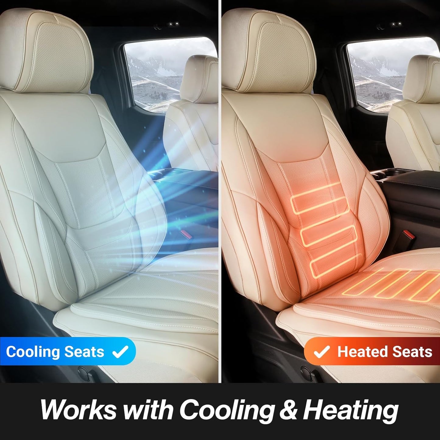 Coverland Custom Car Seat Covers Compatible with Silverado 2500HD, Ram 3500 - Premium Leather Non-Slip Memory Foam Waterproof Custom Interior Protector Full Set-Beige [See Size Chart-Size X138]